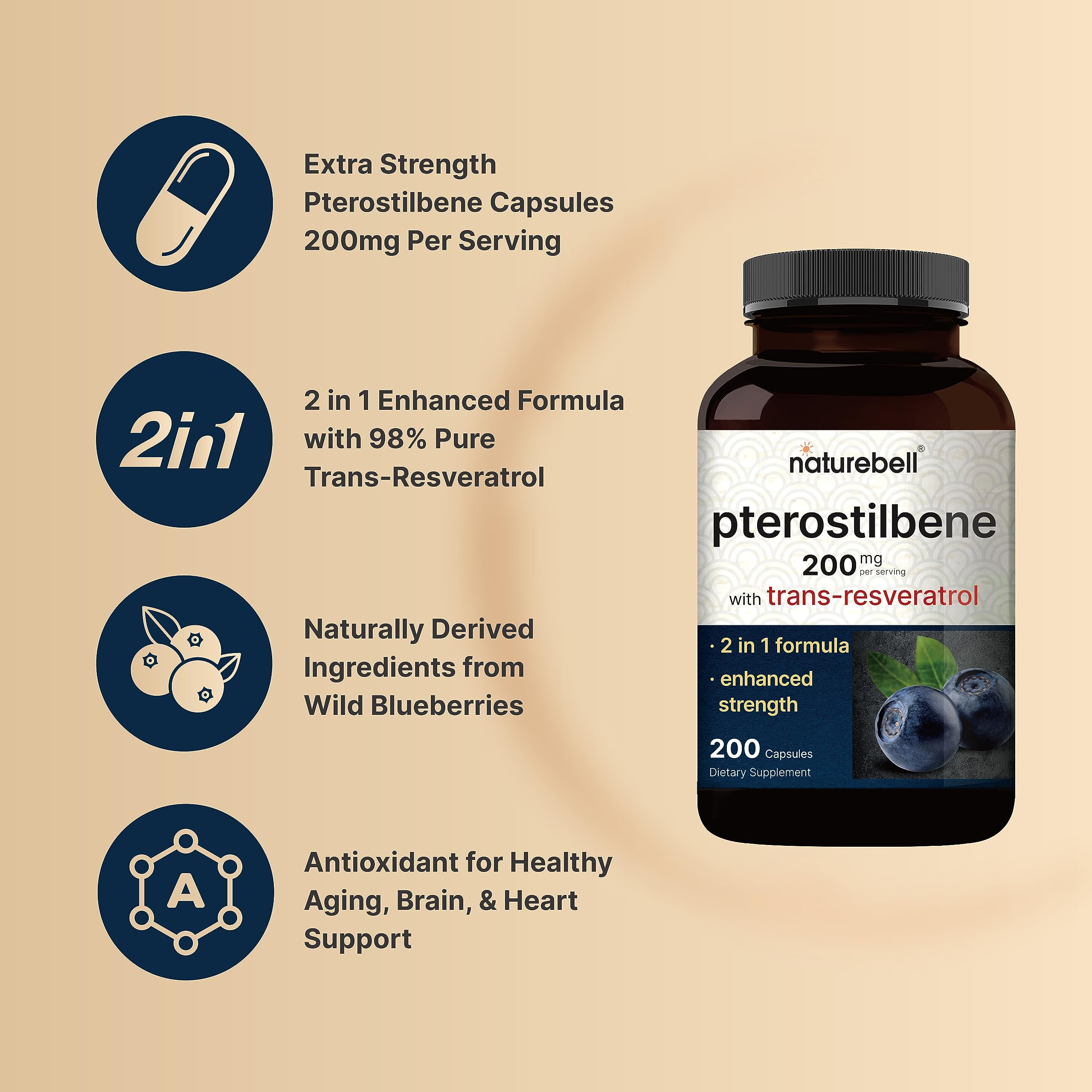 Foto 4 pulgar | Suplemento Naturebell de Pterostilbeno 200 Mg Trans-resveratrol - Venta Internacional