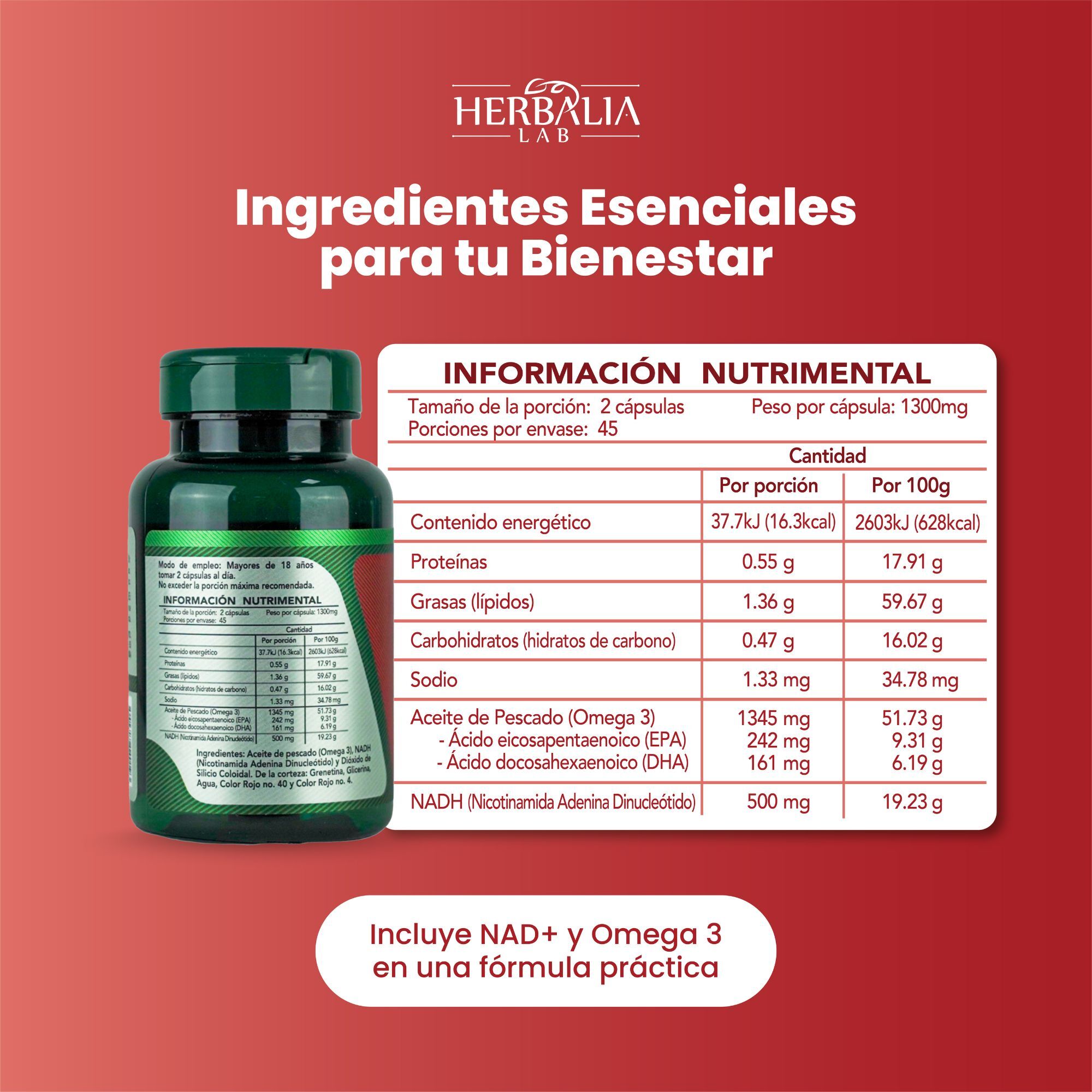 Foto 6 pulgar | Suplemento Alimenticio Herbalia Lab | Nad + Omega 3 Fórmula Avanzada Longevity Boost