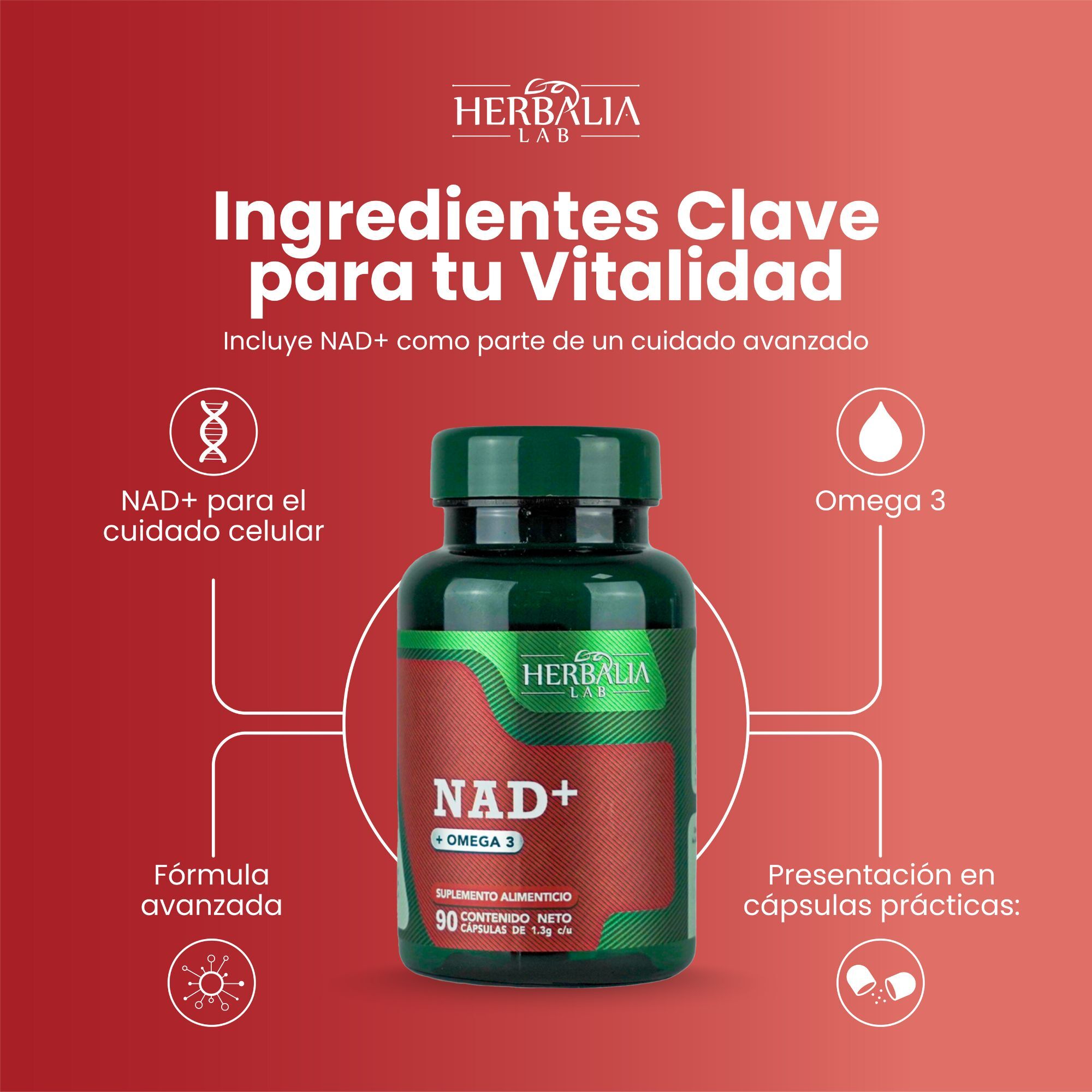 Foto 8 pulgar | Suplemento Alimenticio Herbalia Lab | Nad + Omega 3 Fórmula Avanzada Longevity Boost