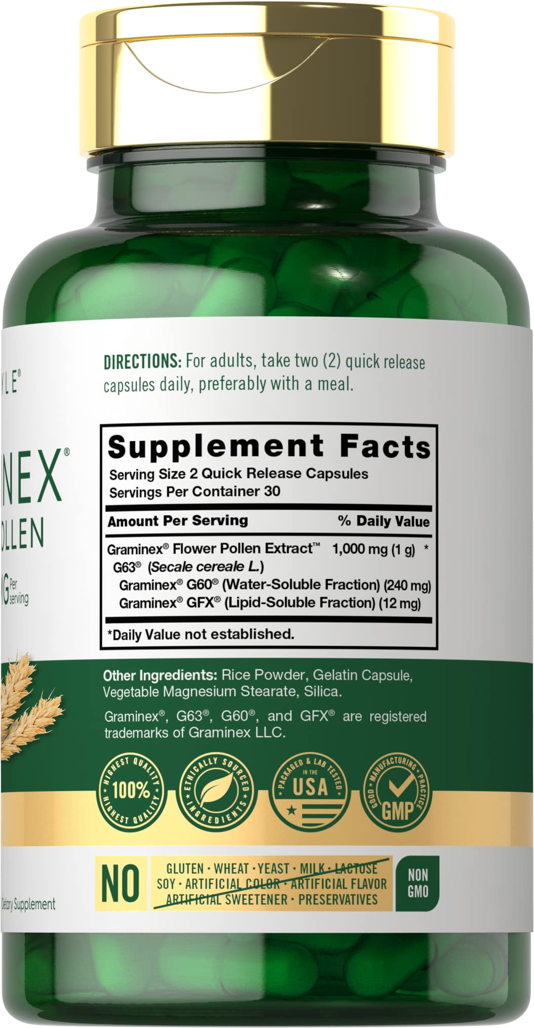 Foto 2 | Suplemento de Extracto Polen de Flores Carlyle Graminex 1000 Mg - Venta Internacional