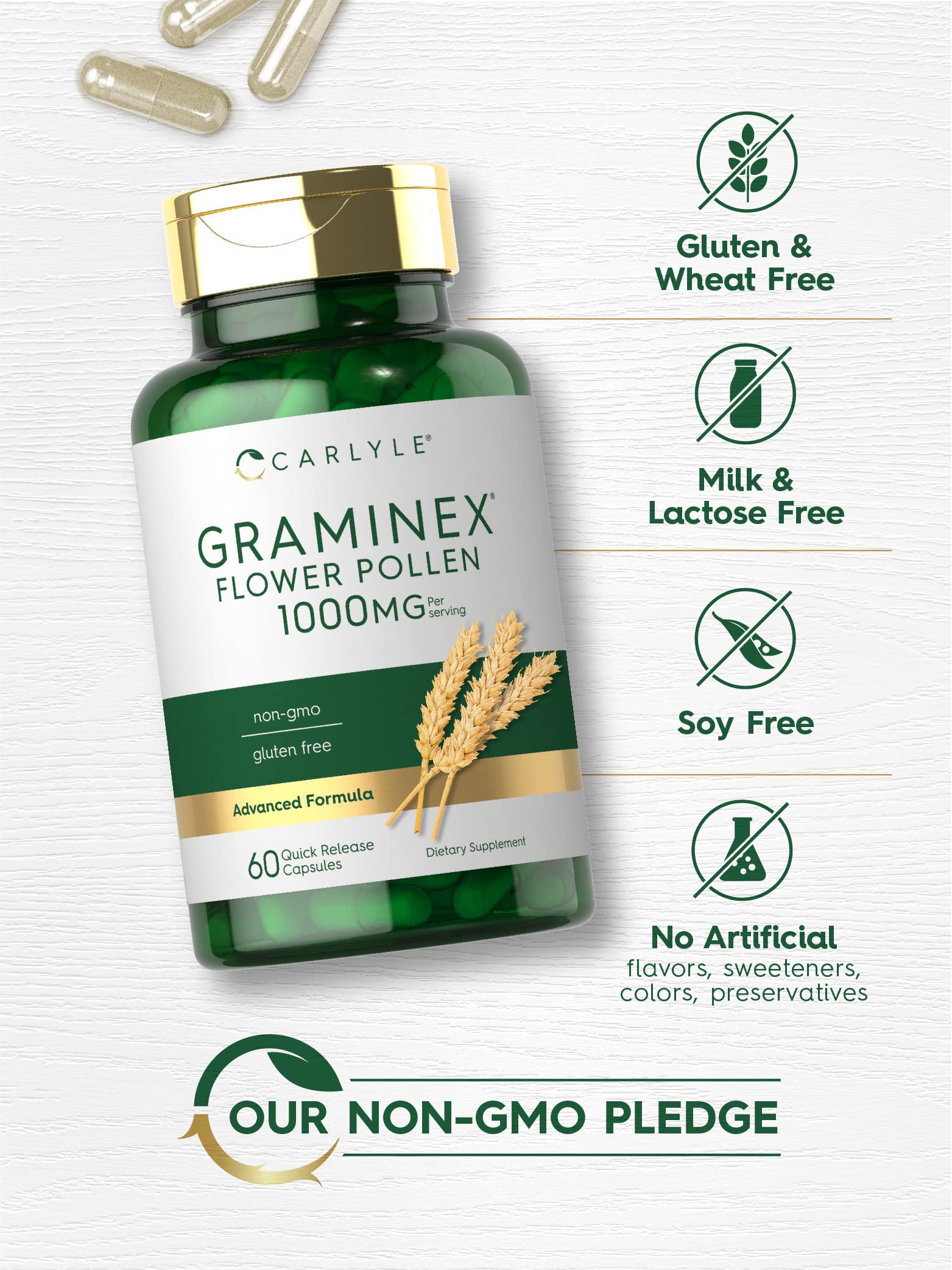 Foto 4 | Suplemento de Extracto Polen de Flores Carlyle Graminex 1000 Mg - Venta Internacional