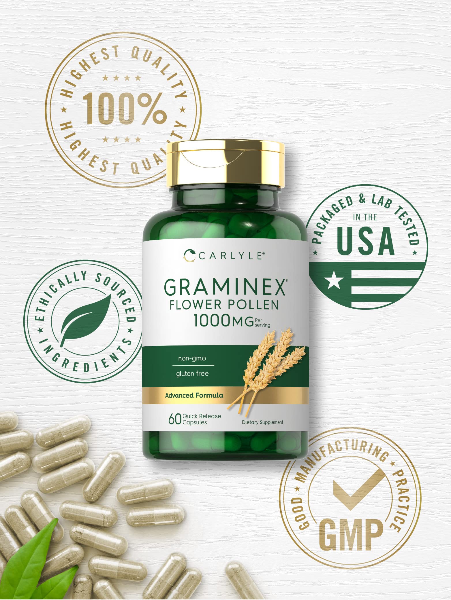 Foto 6 pulgar | Suplemento de Extracto Polen de Flores Carlyle Graminex 1000 Mg - Venta Internacional