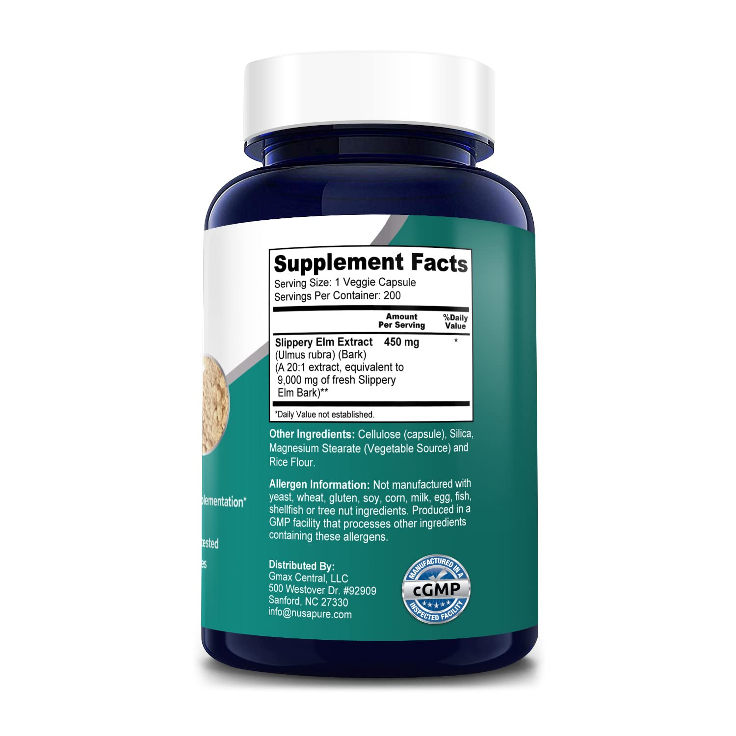 Foto 3 pulgar | Suplemento Nusapure de Extracto de Corteza de Olmo 9000 Mg 200 Cápsulas - Venta Internacional