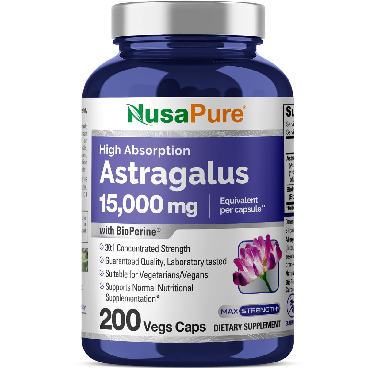 Foto 2 pulgar | Suplemento Nusapure Astragalus de 15 000 mg 200 Cápsulas Vegetarianas - Venta Internacional
