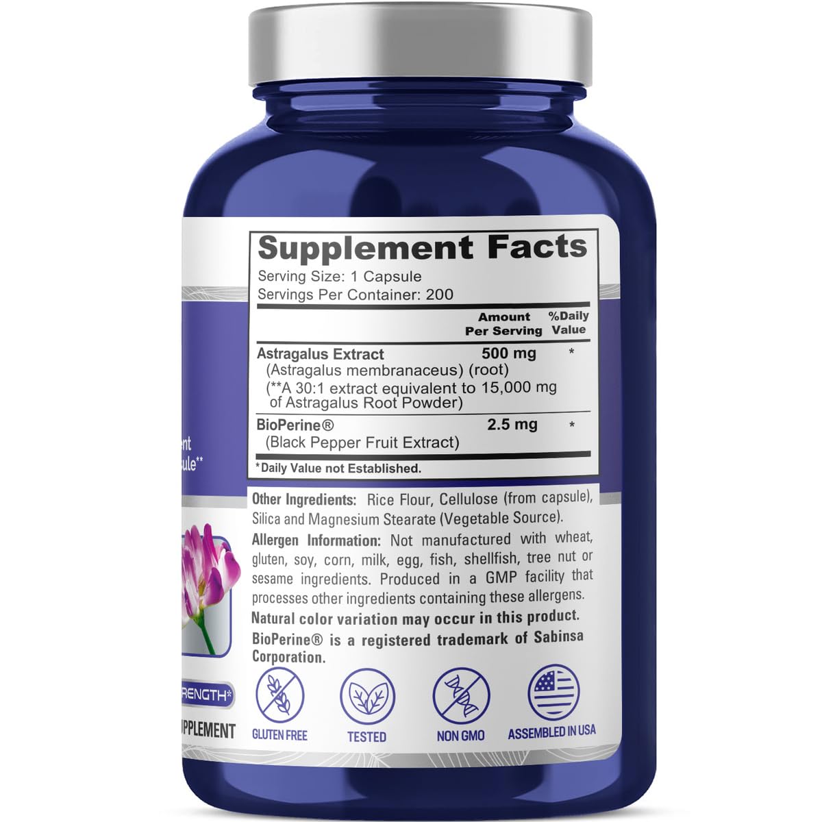 Foto 3 pulgar | Suplemento Nusapure Astragalus de 15 000 mg 200 Cápsulas Vegetarianas - Venta Internacional
