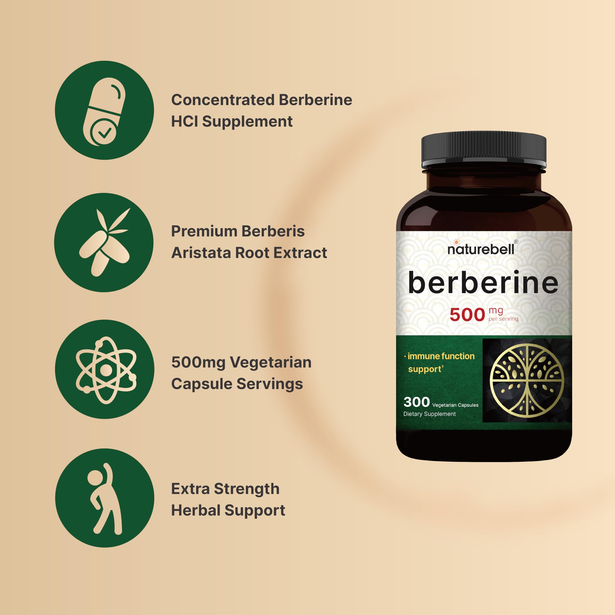 Foto 4 pulgar | Suplemento Naturebell Berberine 500 mg 300 Cápsulas Vegetarianas - Venta Internacional