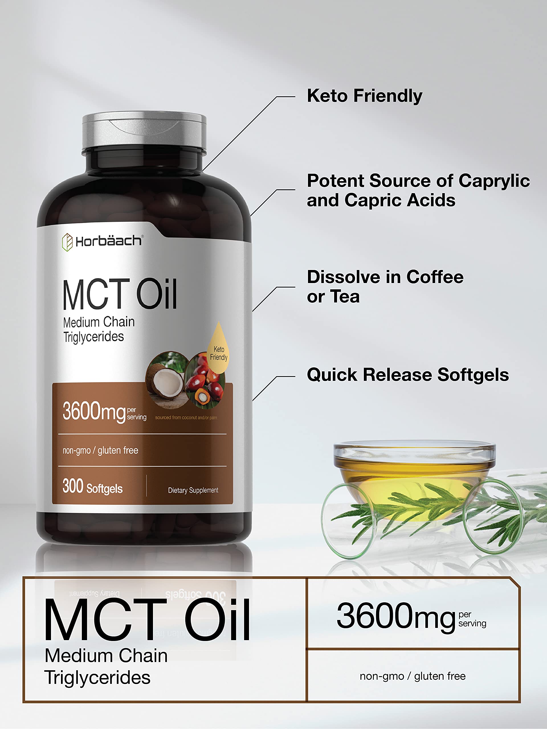 Foto 4 pulgar | Suplemento Horbaach Keto Mct 360 mg 300 Cápsulas Blandas - Venta Internacional