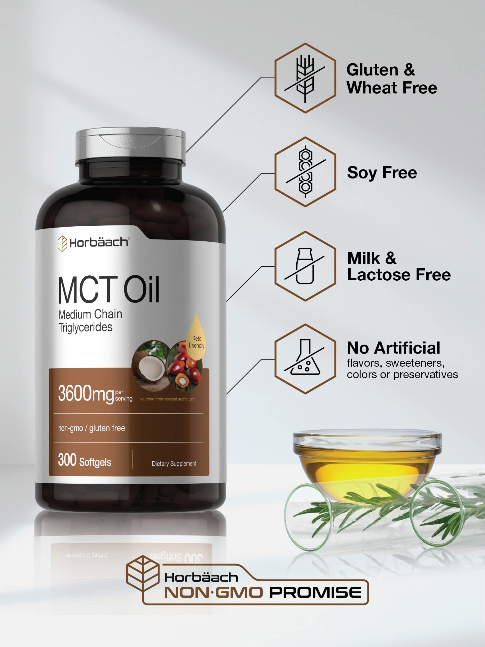 Foto 5 pulgar | Suplemento Horbaach Keto Mct 360 mg 300 Cápsulas Blandas - Venta Internacional