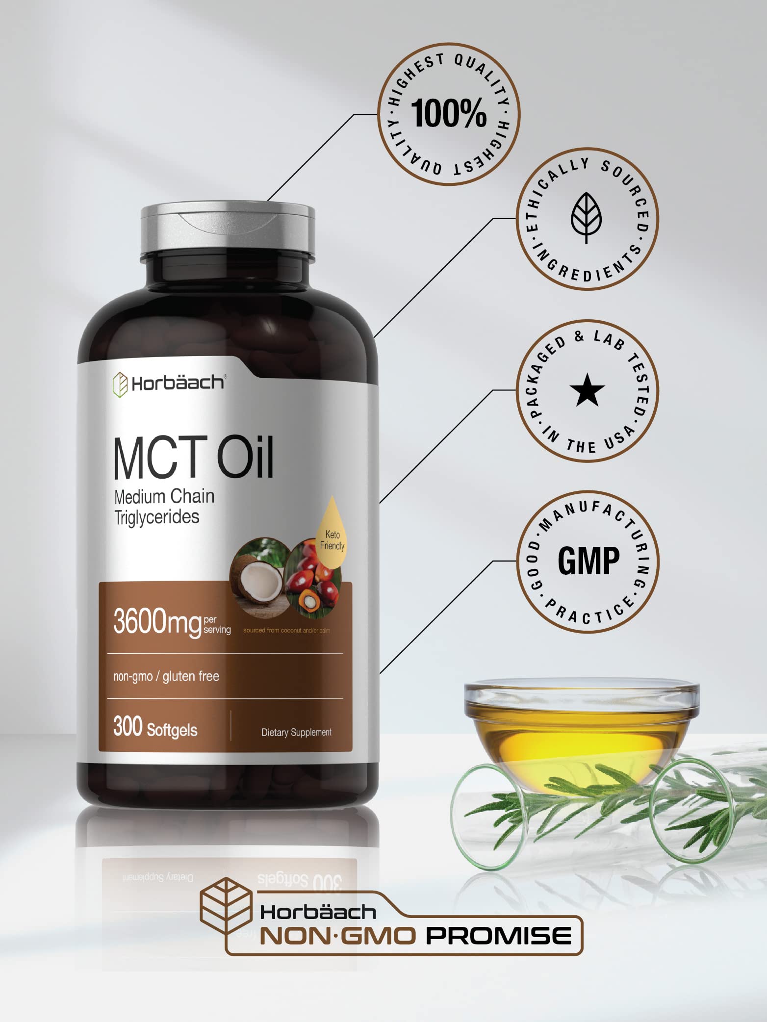 Foto 6 pulgar | Suplemento Horbaach Keto Mct 360 mg 300 Cápsulas Blandas - Venta Internacional