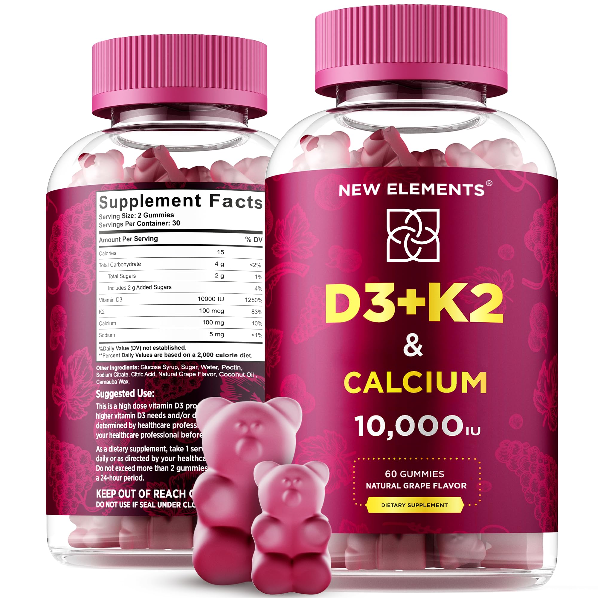 Foto 2 pulgar | Gomitas New Elements de Vitamina D3 K2 y Calcio - Venta Internacional