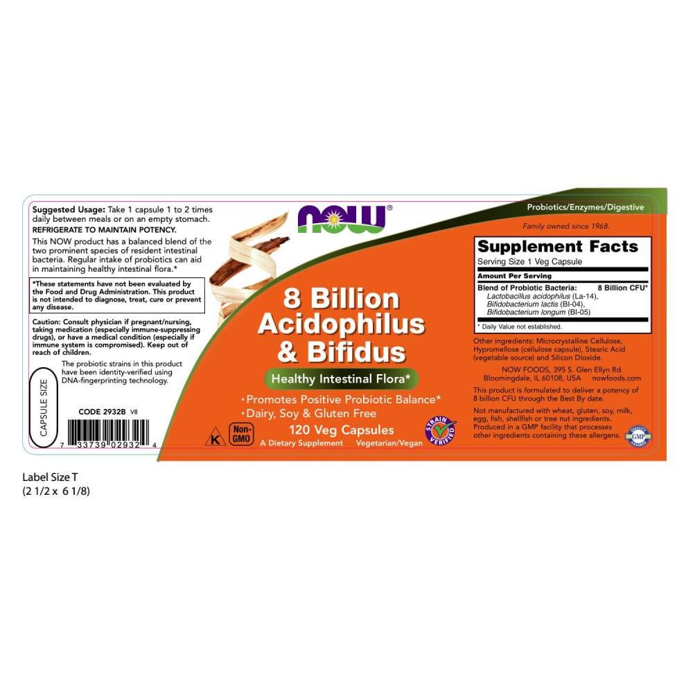 Foto 3 pulgar | NOW Supplements Acidophilus y Bifidus 8 Mil Millones, 120 cápsulas vegetarianas