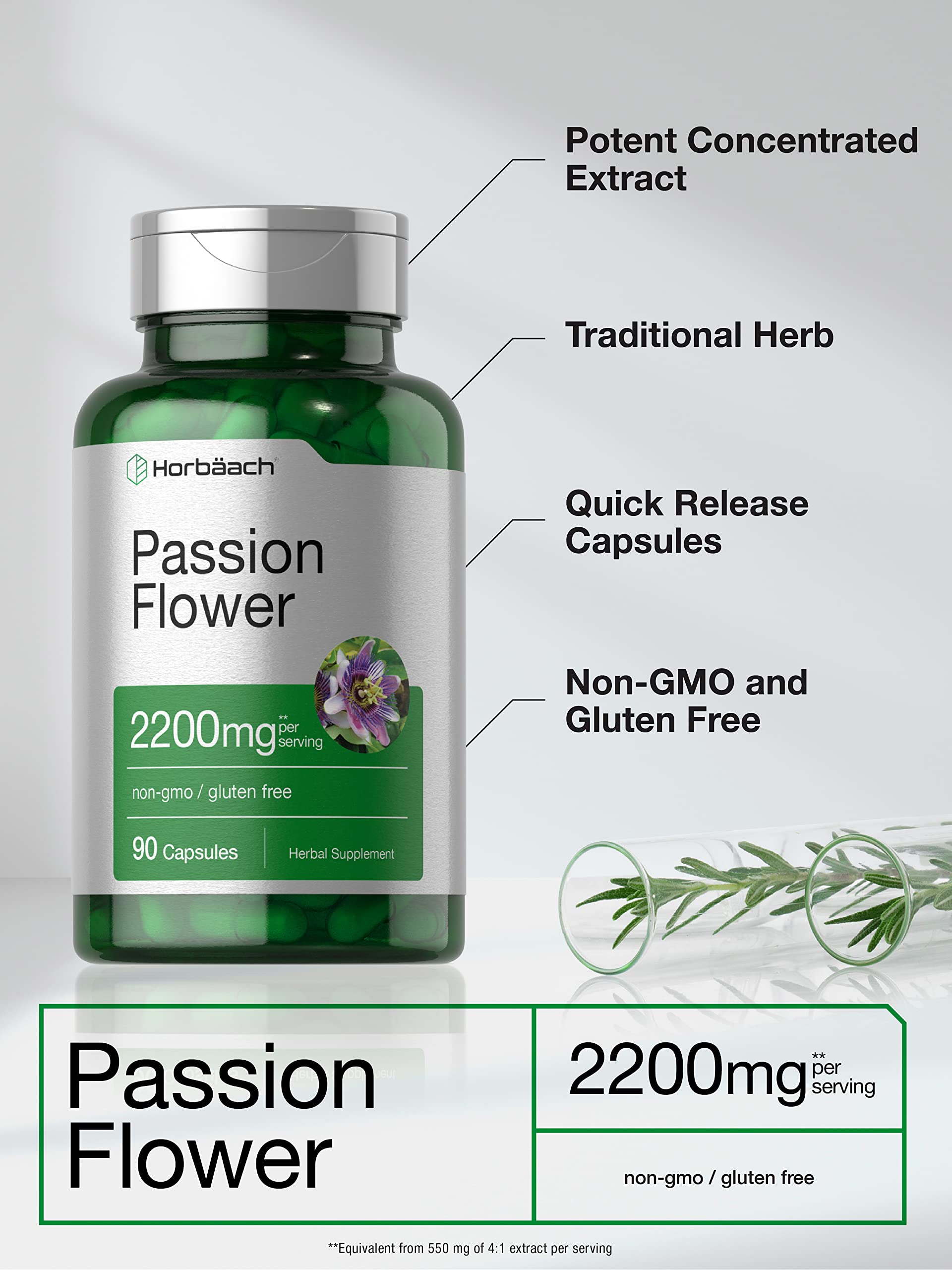 Foto 4 pulgar | Cápsulas de Suplemento Horbäach Passion Flor 2200 mg 90 Unidades - Venta Internacional