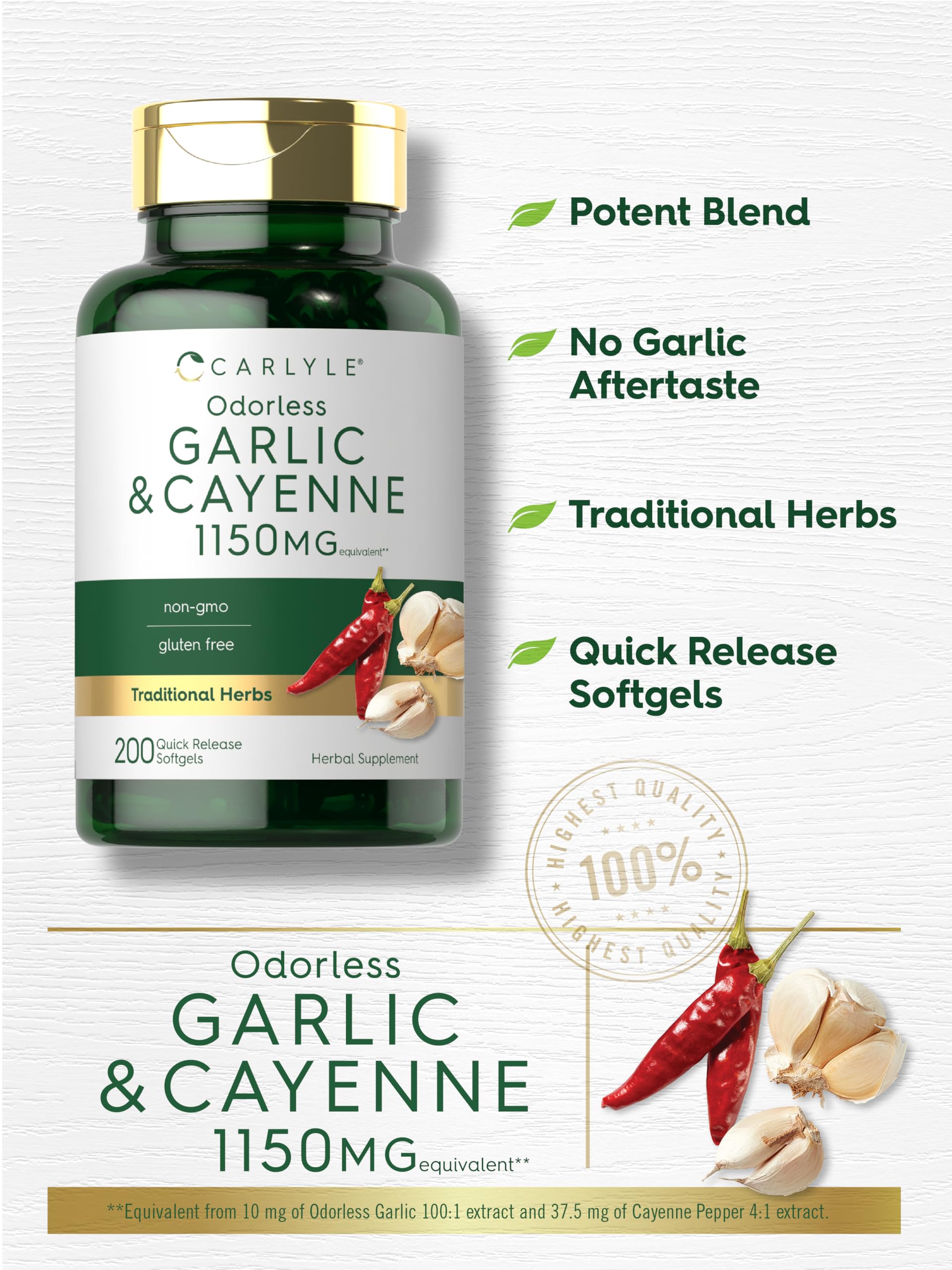 Foto 4 | Suplemento Carlyle con Ajo y Cayena sin Olor 150 mg 200 Cápsulas Blandas - Venta Internacional