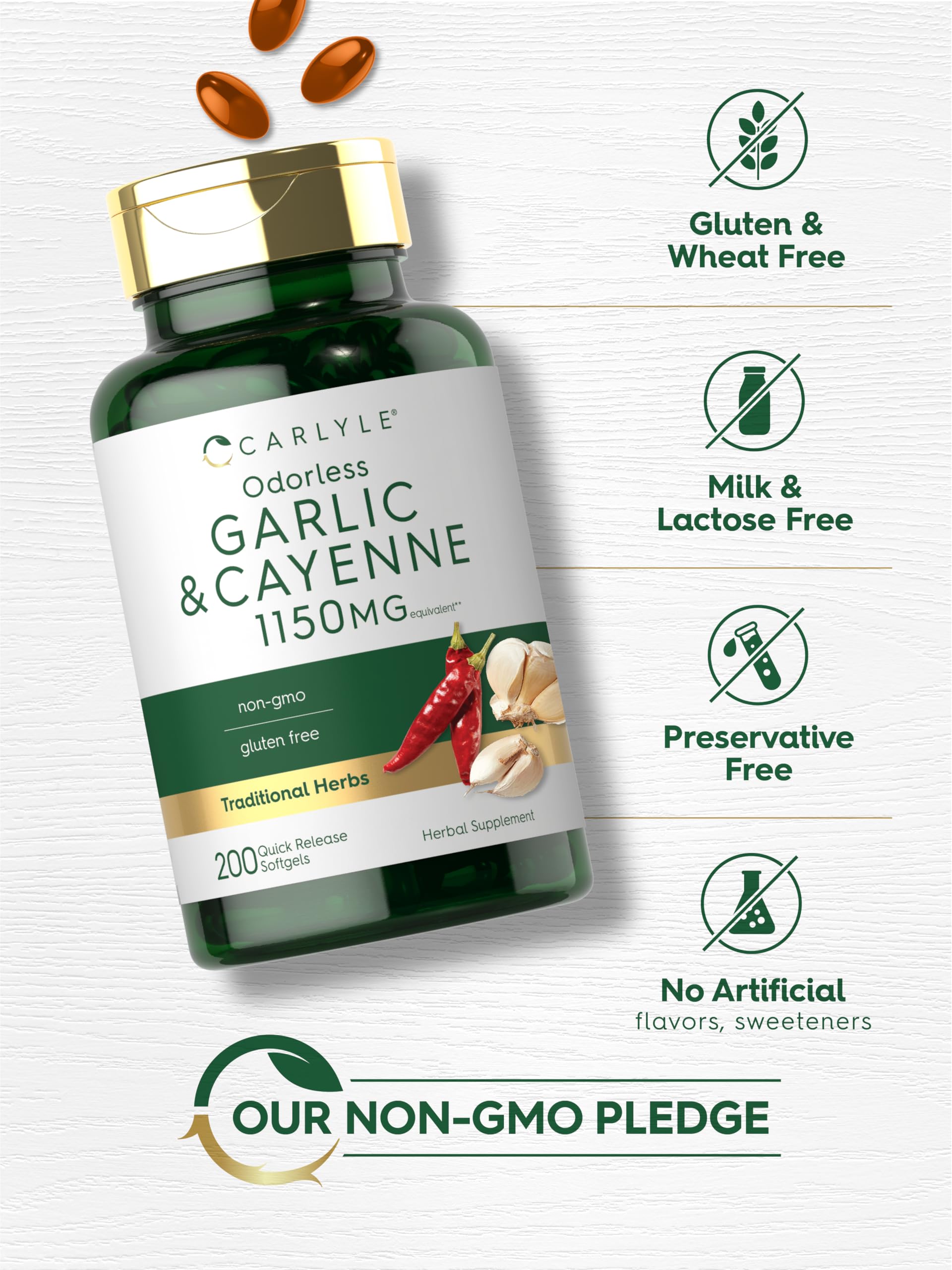 Foto 5 | Suplemento Carlyle con Ajo y Cayena sin Olor 150 mg 200 Cápsulas Blandas - Venta Internacional