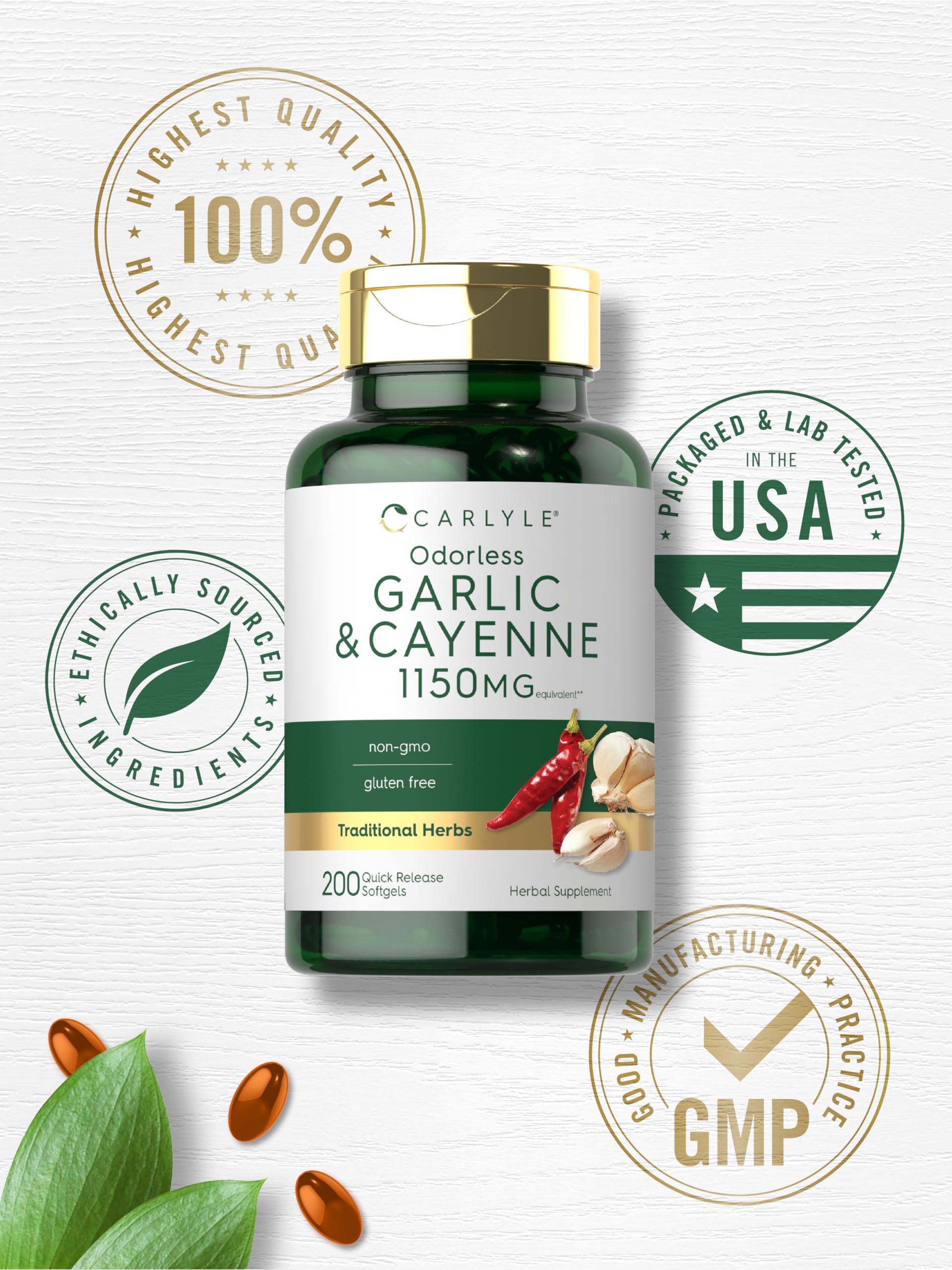 Foto 6 | Suplemento Carlyle con Ajo y Cayena sin Olor 150 mg 200 Cápsulas Blandas - Venta Internacional