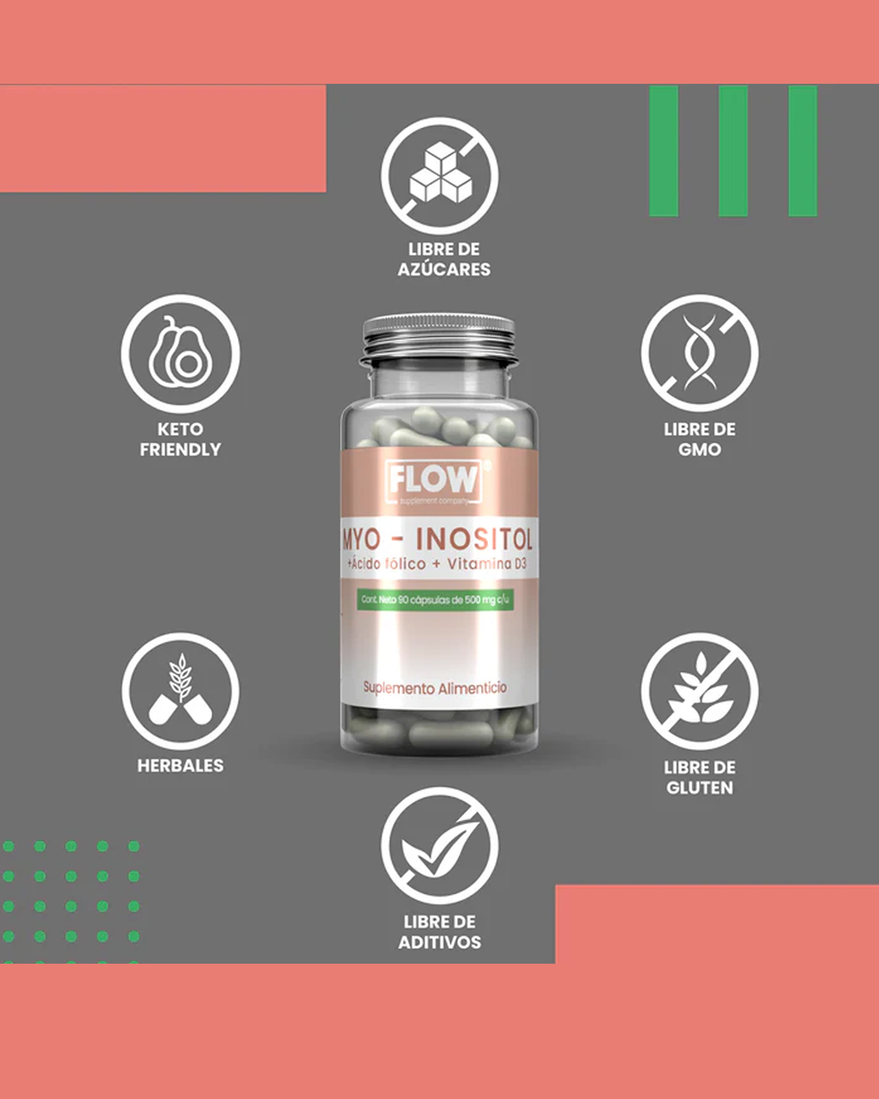 Foto 5 | Flow Vitaminas Minerales y Suplementos -Myo Inositol con Ácido Fólico y Vitamina D3