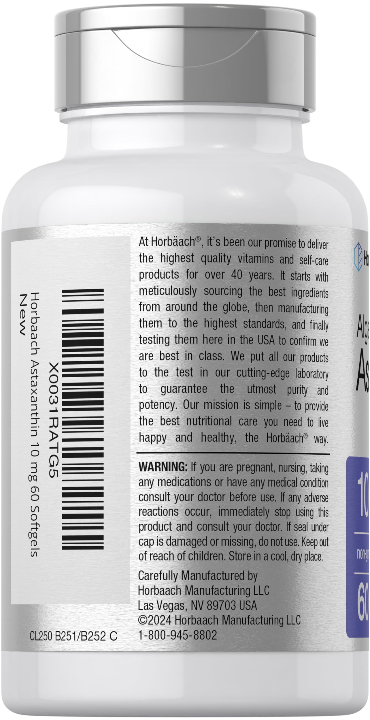 Foto 4 pulgar | Suplemento Horbaach De Astaxantina 10 mg 60 Cápsulas Blandas - Venta Internacional