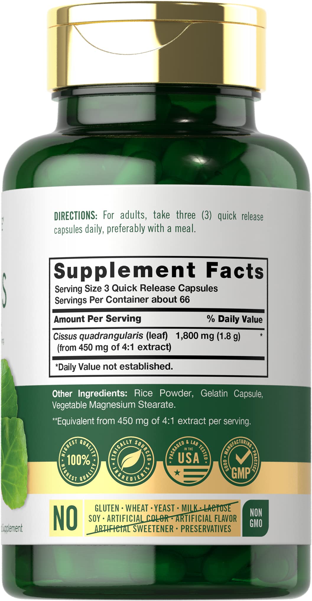 Foto 3 pulgar | Suplemento Carlyle Cissus Quadrangularis 1800 mg 200 Cápsulas - Venta Internacional