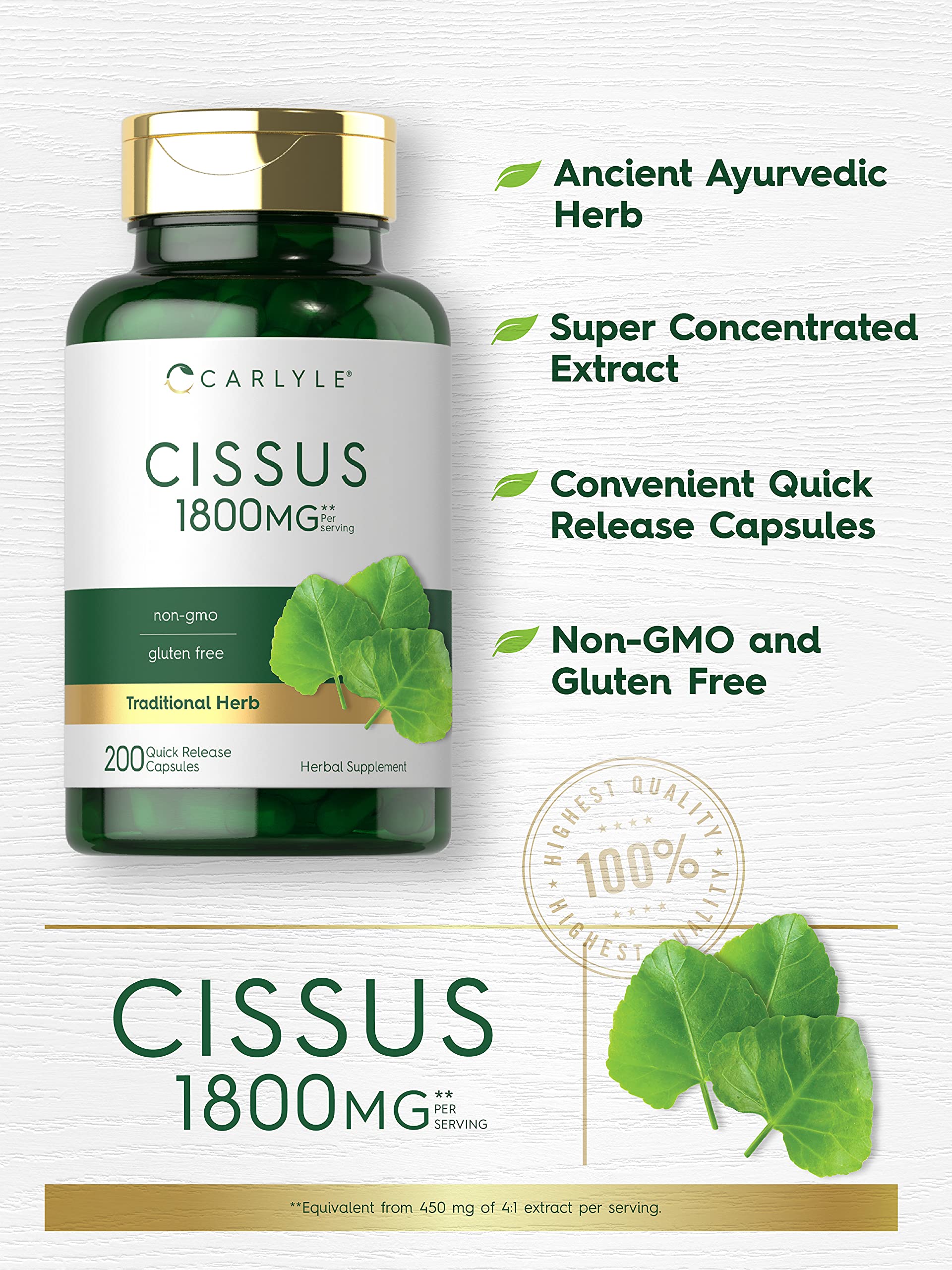 Foto 4 pulgar | Suplemento Carlyle Cissus Quadrangularis 1800 mg 200 Cápsulas - Venta Internacional