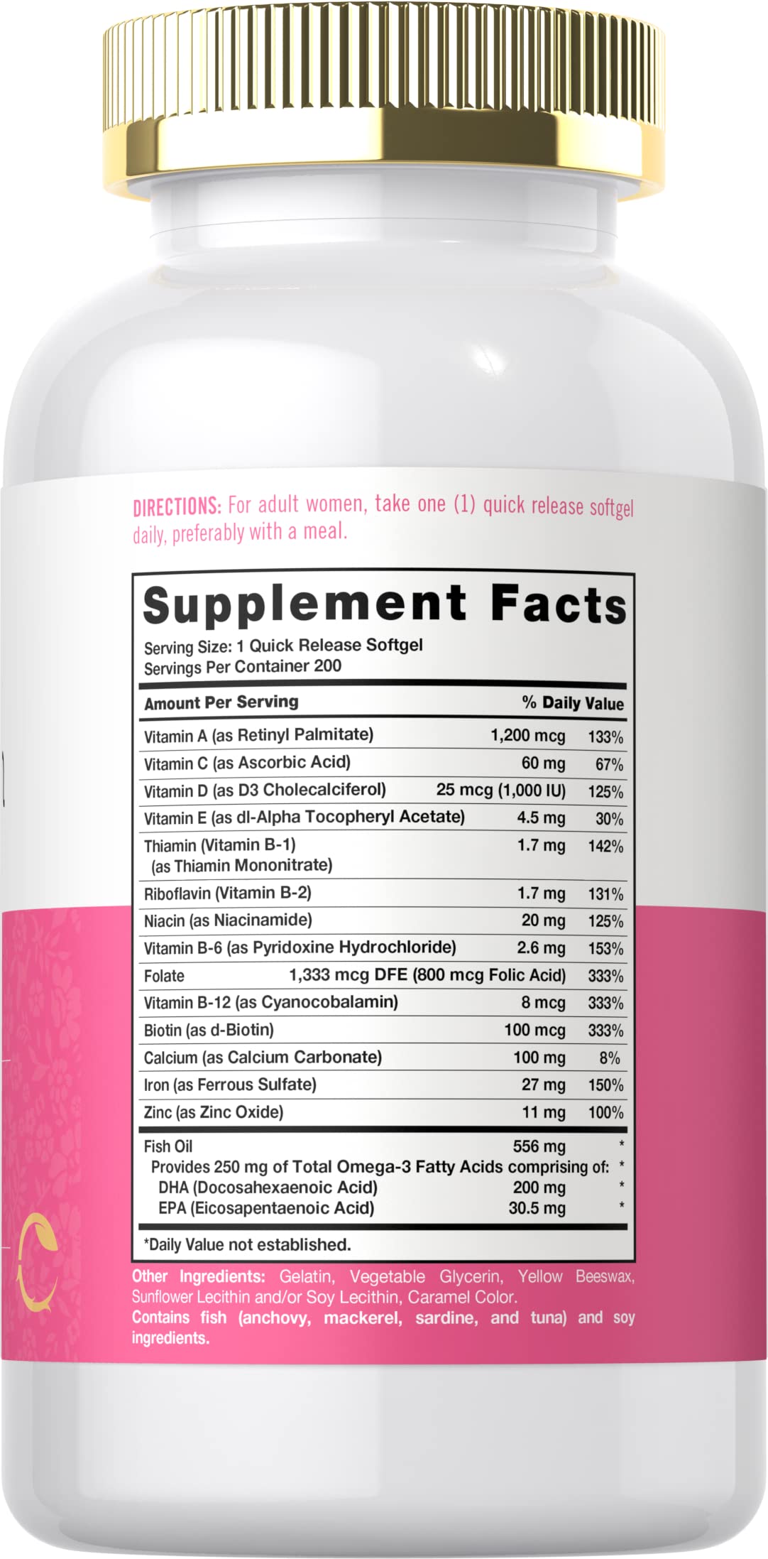 Foto 2 | Suplemento Multivitamínico Carlyle con Hierro 200 Cápsulas para Mujeres - Venta Internacional