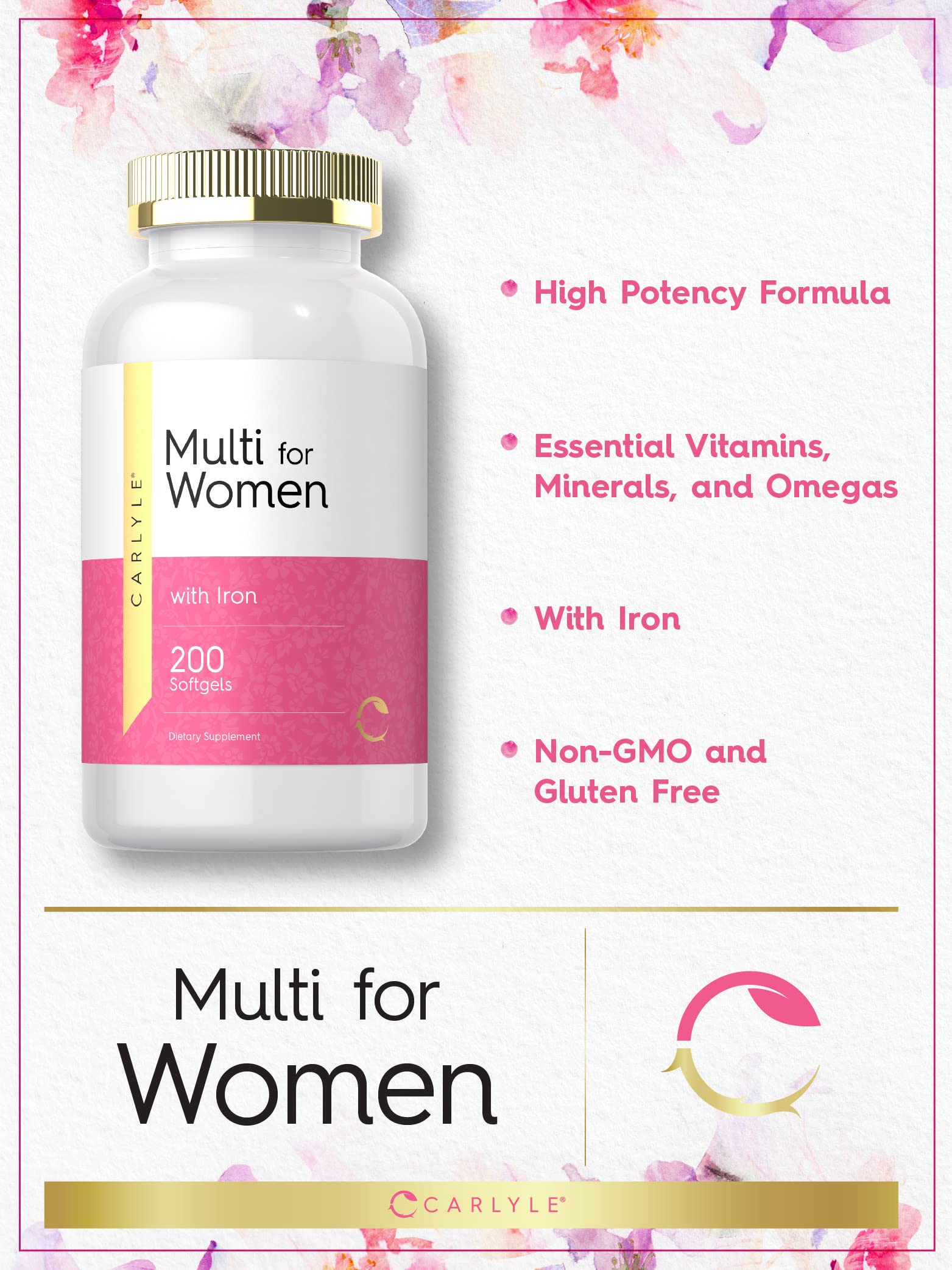 Foto 4 pulgar | Suplemento Multivitamínico Carlyle con Hierro 200 Cápsulas para Mujeres - Venta Internacional
