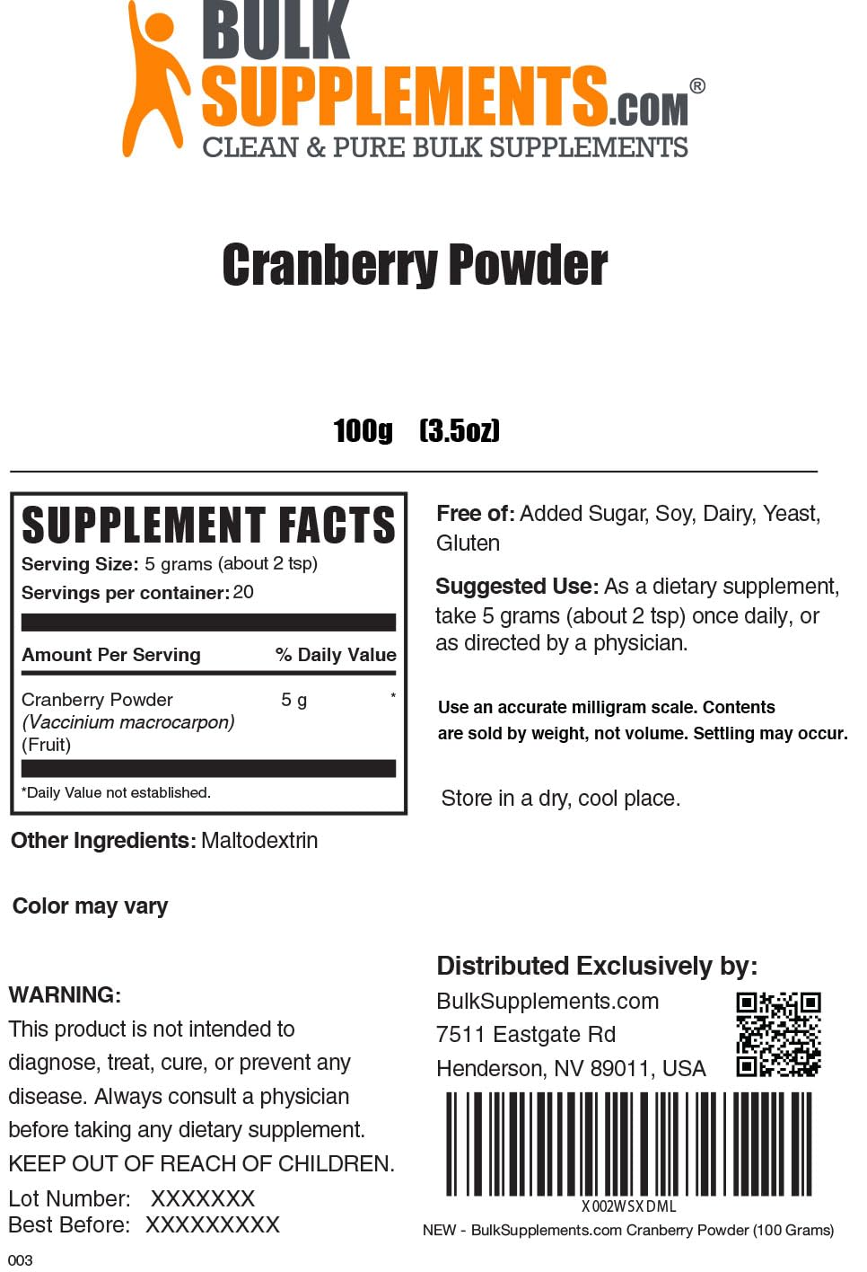 Foto 3 pulgar | Suplemento BulkSupplements.com Arándano en Polvo 100 g - Venta Internacional