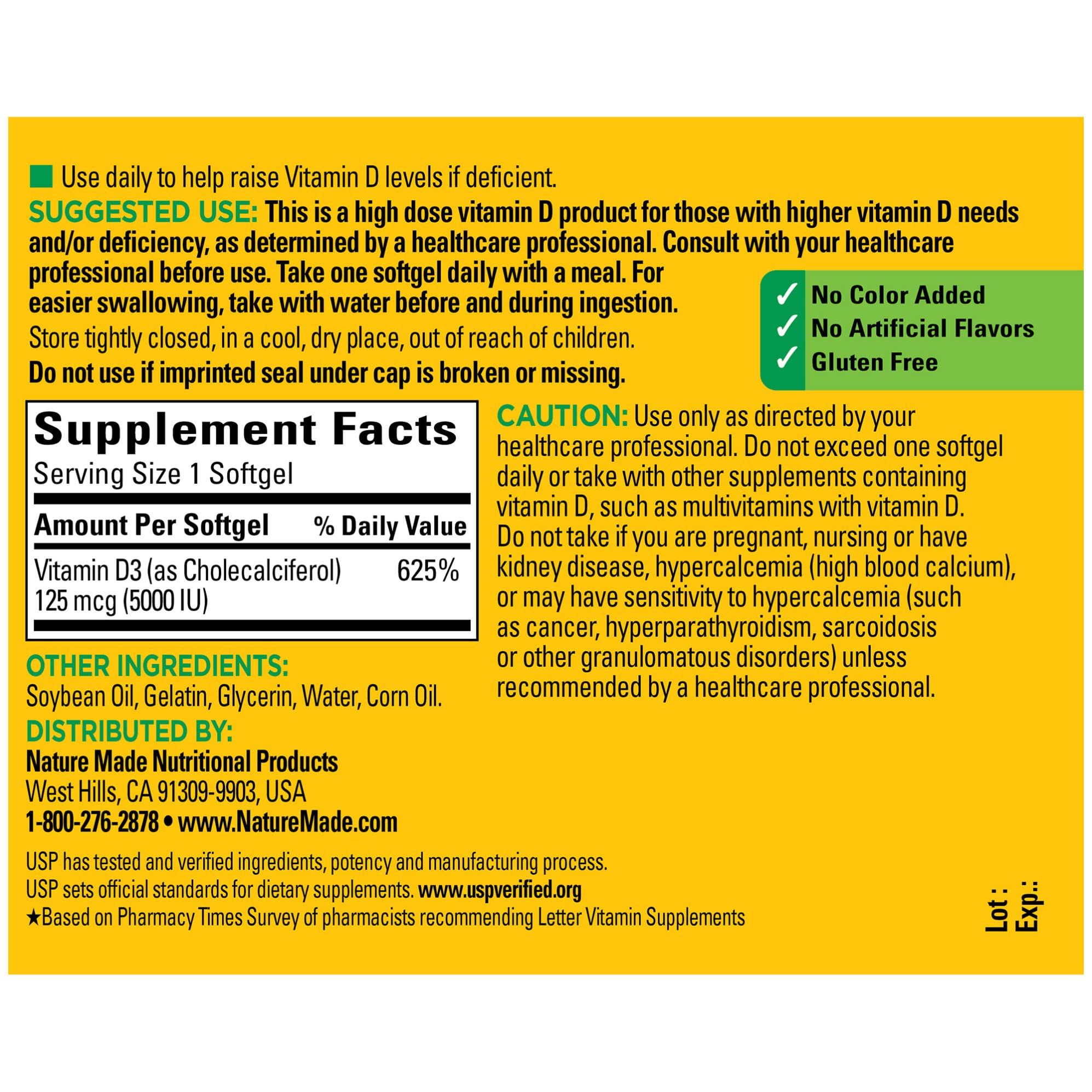 Foto 5 | Suplemento Nature Made  Vitamina D3 5000 Ui 360 Cápsulas Blandas - Venta Internacional