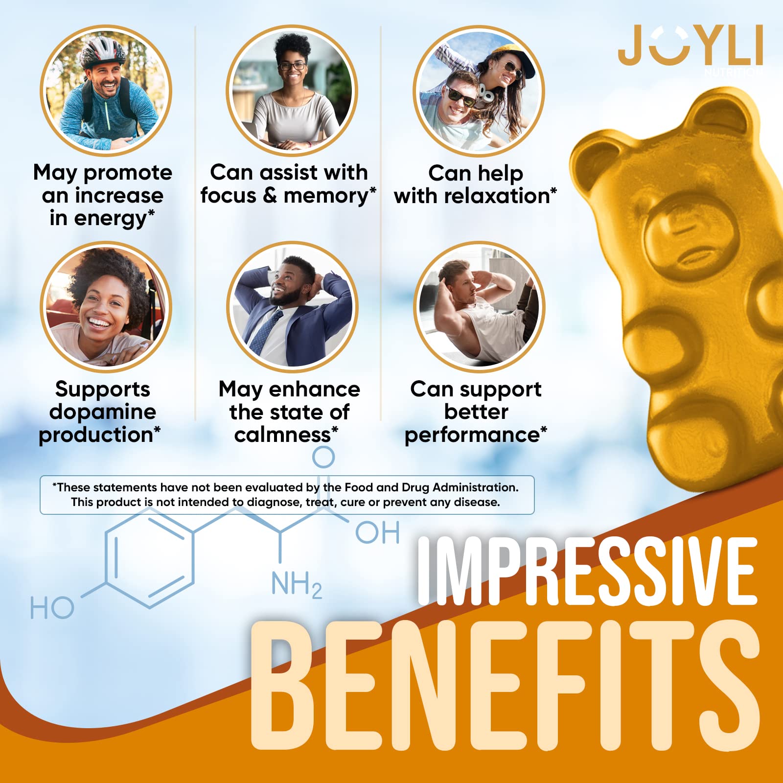 Foto 3 pulgar | Suplemento de Gomitas de L-Tirosina Joyli Nutrition de 1000 mg para Niños y Adultos - Venta Internacional