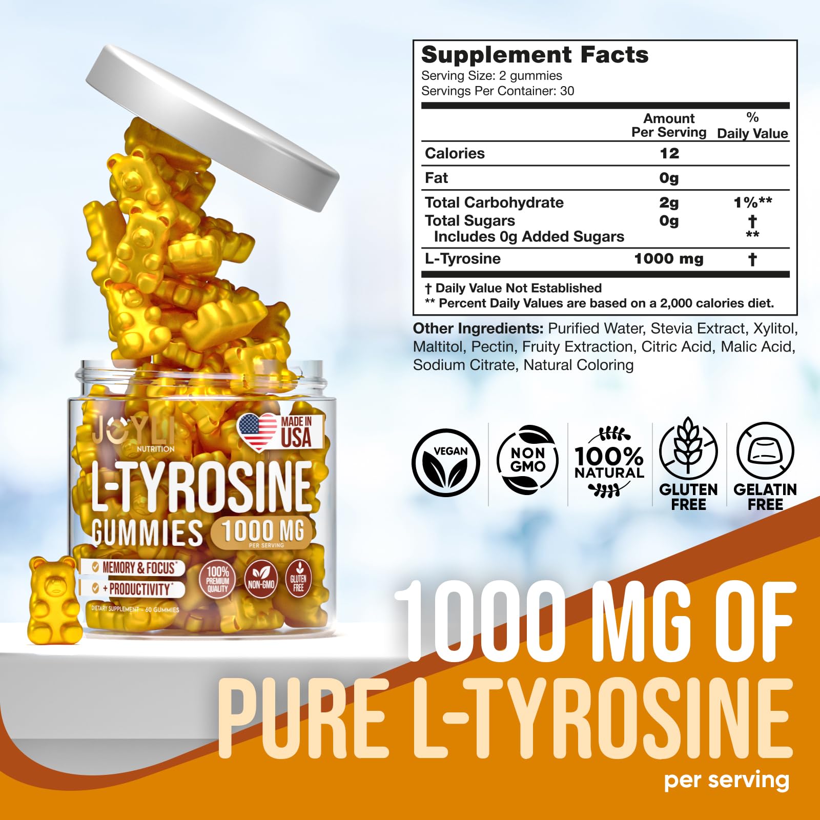 Foto 4 pulgar | Suplemento de Gomitas de L-Tirosina Joyli Nutrition de 1000 mg para Niños y Adultos - Venta Internacional