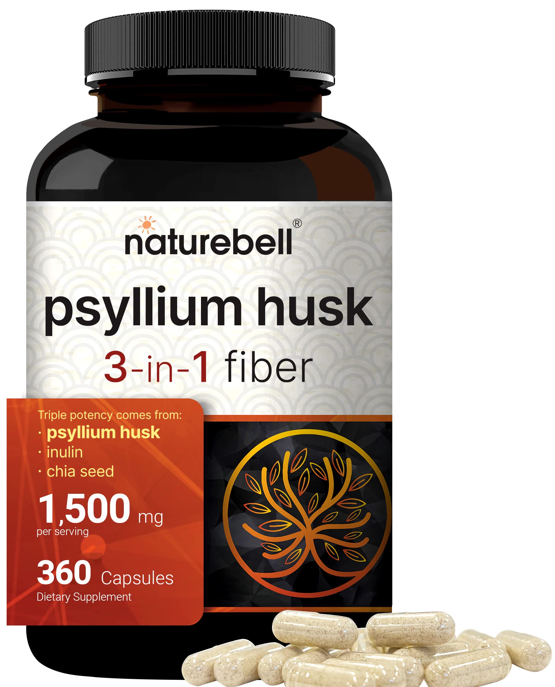 Foto 2 pulgar | Suplemento Naturebell Cápsulas de Cáscara de Psyllium 1500 mg 360 Unidades - Venta Internacional