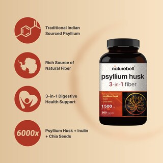 Foto 3 | Suplemento Naturebell Cápsulas de Cáscara de Psyllium 1500 mg 360 Unidades - Venta Internacional