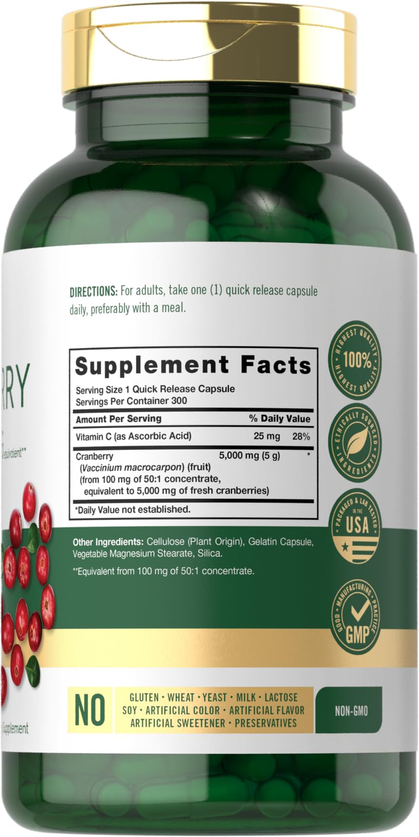 Foto 3 pulgar | Suplemento Carlyle Cranberry Pills 5000 Mg Con Vitamina C 300 Cápsulas - Venta Internacional