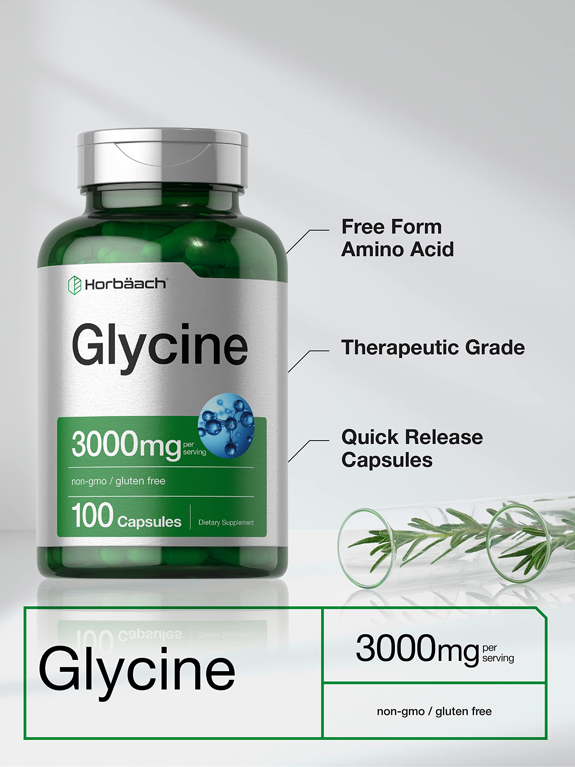 Foto 4 pulgar | Suplemento Horbäach Glycine 3000 Mg 100 Cápsulas Sin Ogm Sin Gluten - Venta Internacional