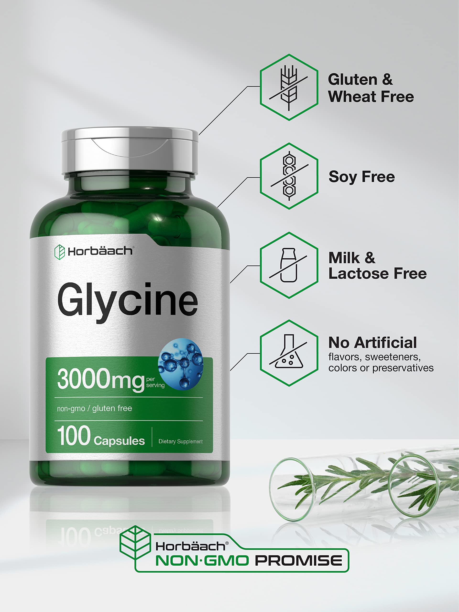 Foto 5 pulgar | Suplemento Horbäach Glycine 3000 Mg 100 Cápsulas Sin Ogm Sin Gluten - Venta Internacional
