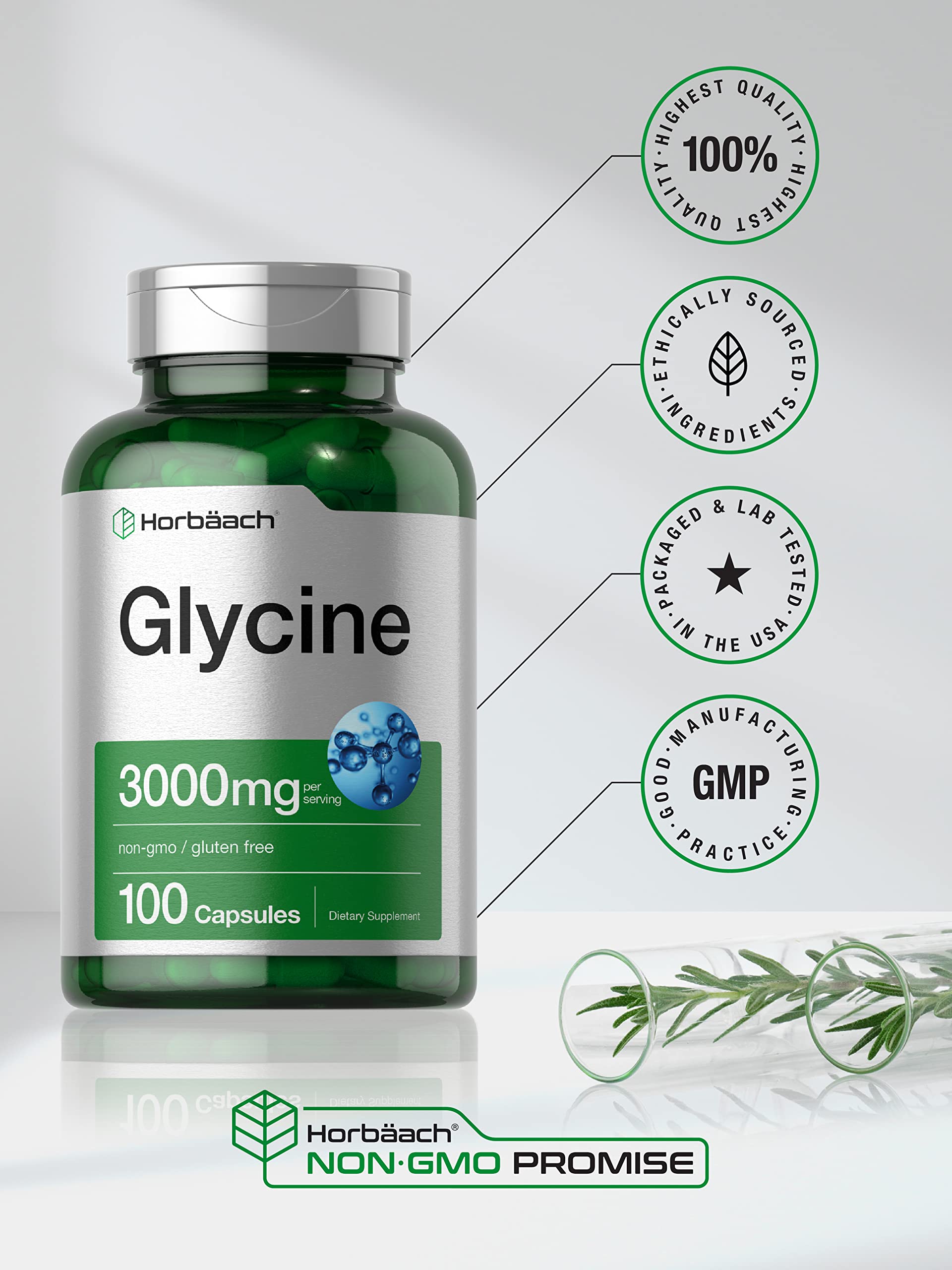 Foto 6 pulgar | Suplemento Horbäach Glycine 3000 Mg 100 Cápsulas Sin Ogm Sin Gluten - Venta Internacional