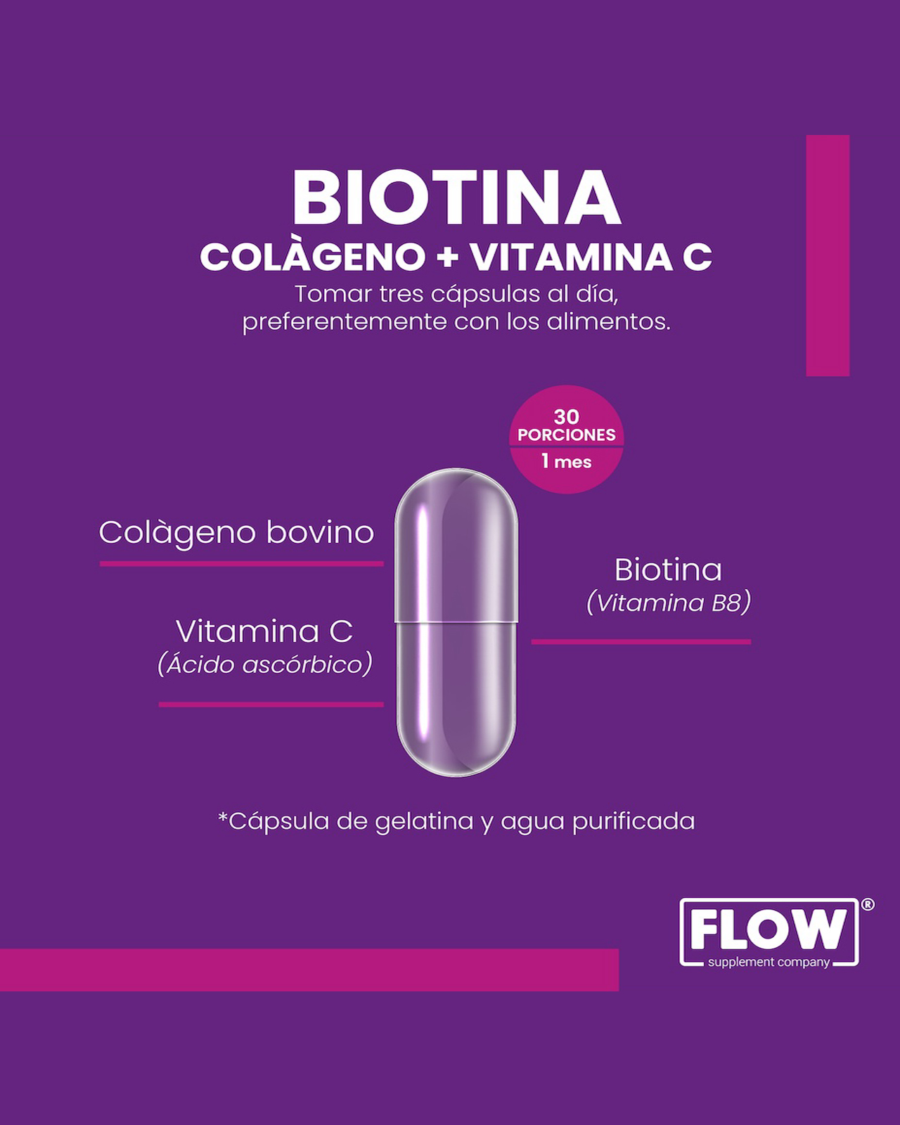 Foto 3 | Minerales Y Vitaminas Flow Supplements 3 Pack - Cápsulas Biotina, Colágeno Y Vitamina C