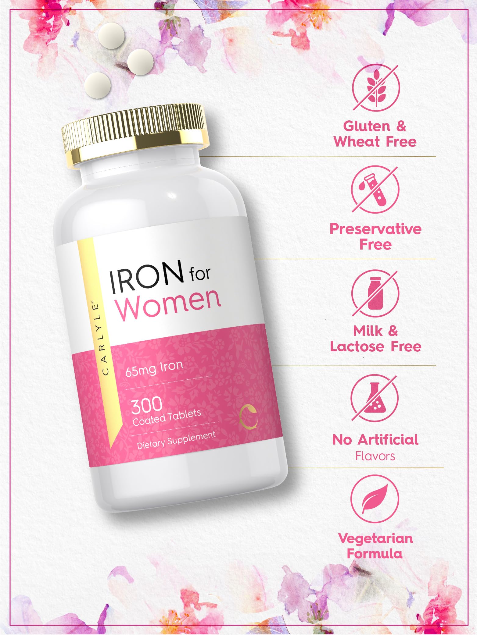 Foto 5 | Suplemento de Hierro Carlyle para Mujeres 65 Mg 300 Comprimidos - Venta Internacional