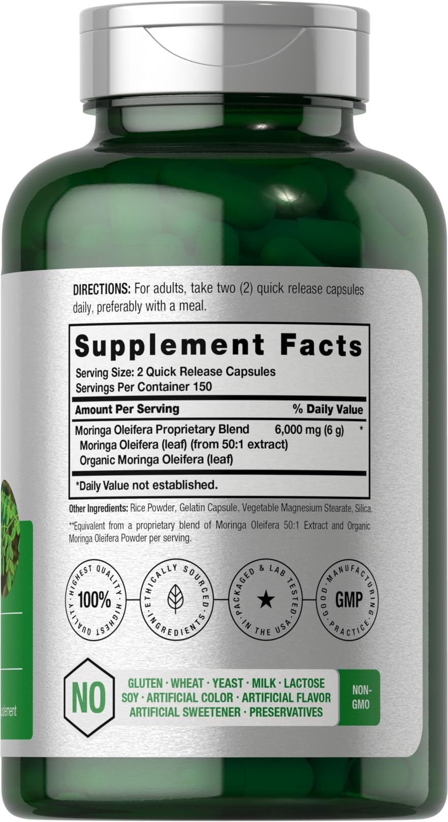 Foto 3 pulgar | Suplemento Horbäach Moringa Oleifera 6000 mg 300 Cápsulas - Venta Internacional