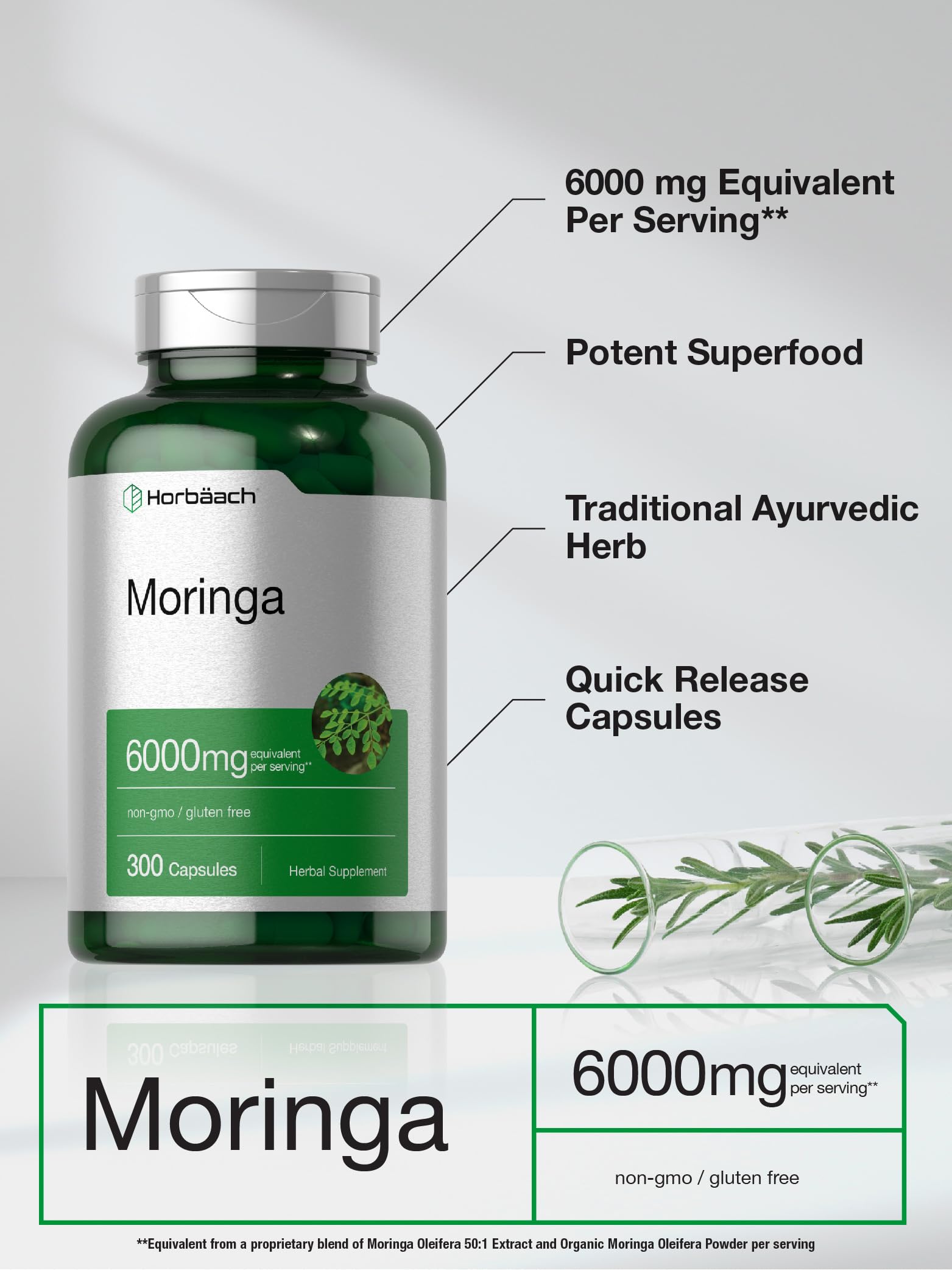 Foto 4 pulgar | Suplemento Horbäach Moringa Oleifera 6000 mg 300 Cápsulas - Venta Internacional