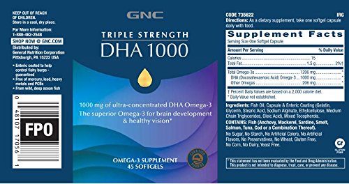 Foto 3 pulgar | Suplemento Gnc Triple Strength Dha 1000 45 Cápsulas Blandas - Venta Internacional