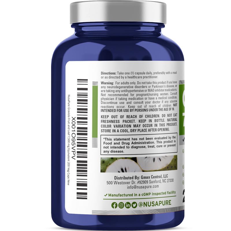 Foto 3 pulgar | Suplemento Nusapure Graviola Equivalente a 7.500 mg 200 Cápsulas Vegetarianas - Venta Internacional