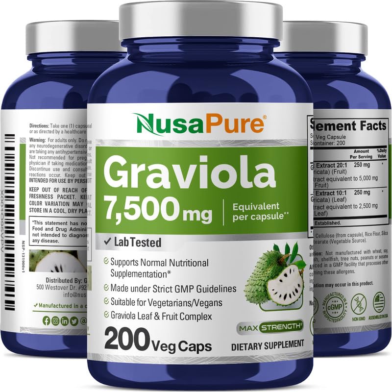 Foto 4 pulgar | Suplemento Nusapure Graviola Equivalente a 7.500 mg 200 Cápsulas Vegetarianas - Venta Internacional