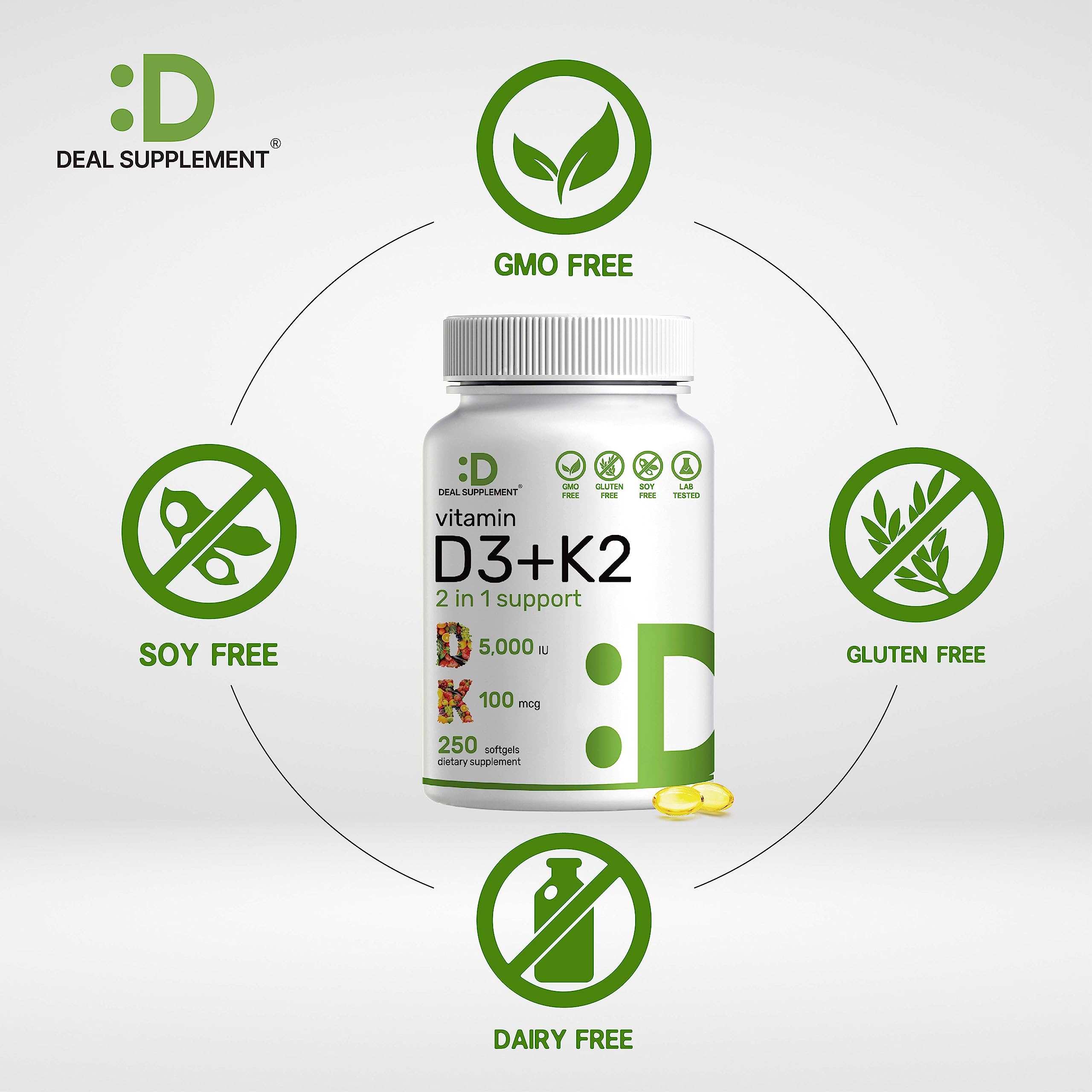 Foto 4 pulgar | Suplemento Deal Vitamina D3 K2 5000 Ui 250 Cápsulas Blandas - Venta Internacional