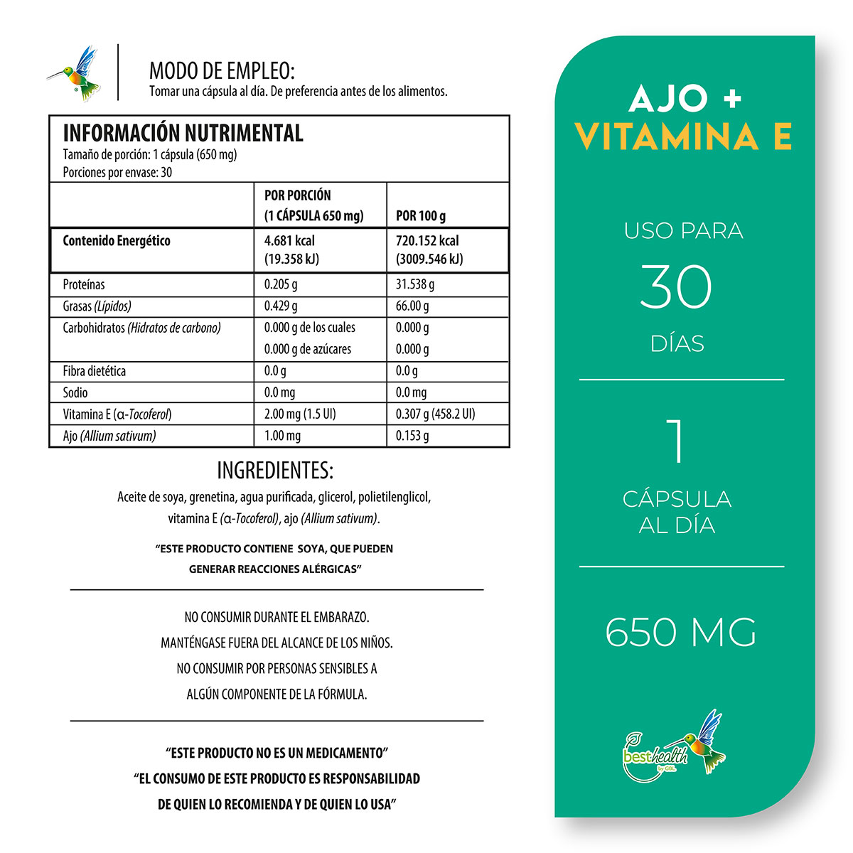 Foto 3 | Cápsulas de Ajo y Vitamina E Best Health con Efectos Antiinflamatorios y Antioxidantes