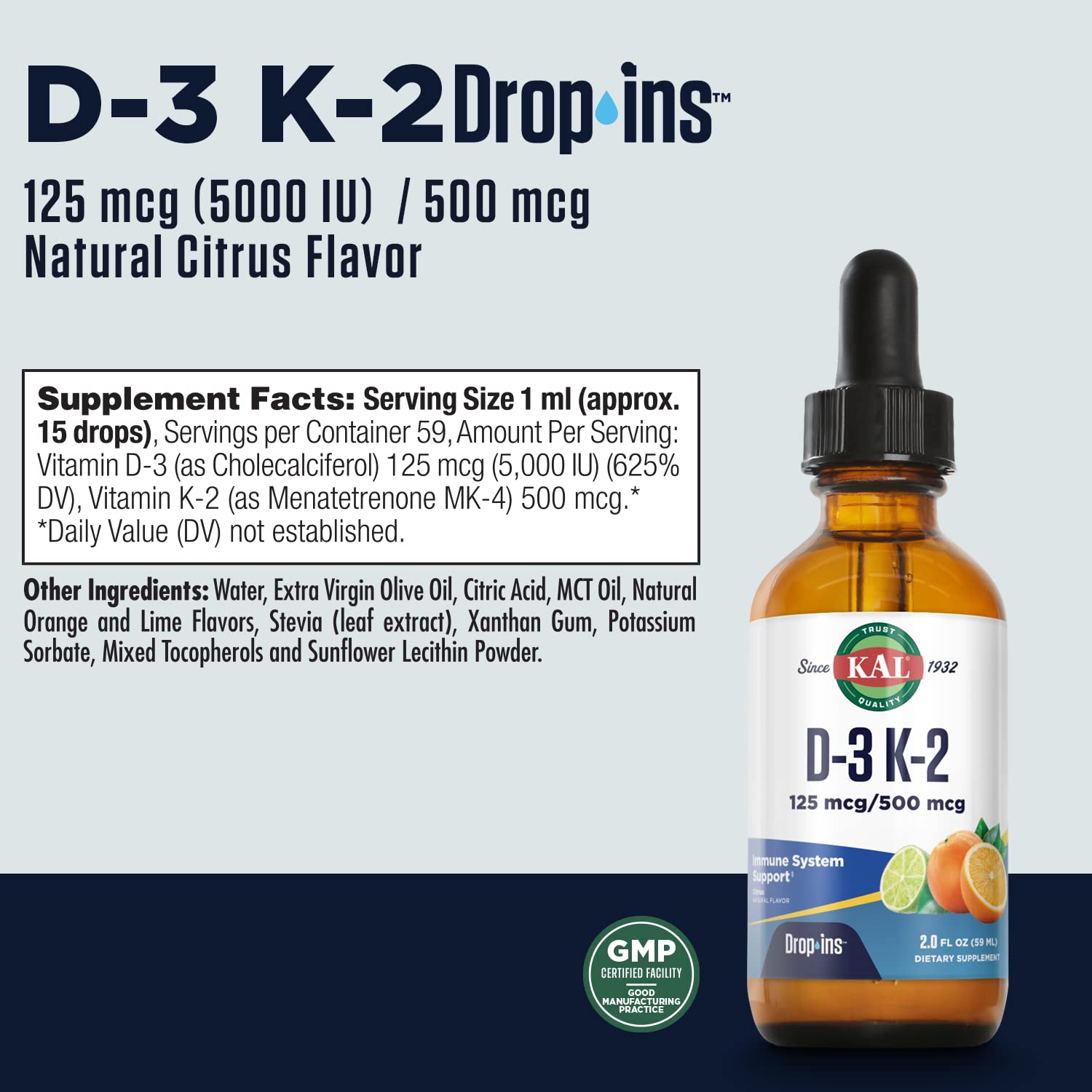 Foto 3 pulgar | Suplemento Kal D3 K2 Gotas 125 mcg/500 mcg Líquido 60 Dosis - Venta Internacional