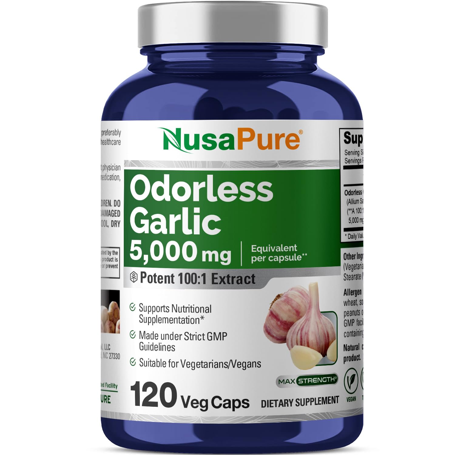 Suplemento Nusapure Extracto de Ajo Inodoro 5000 mg 120 Cápsulas - Venta Internacional
