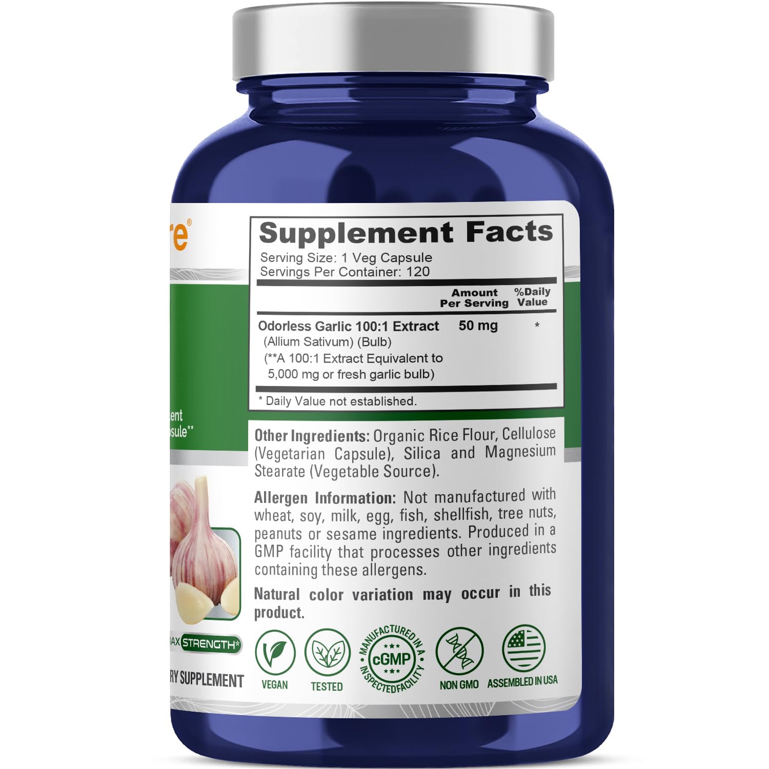 Foto 3 pulgar | Suplemento Nusapure Extracto de Ajo Inodoro 5000 mg 120 Cápsulas - Venta Internacional