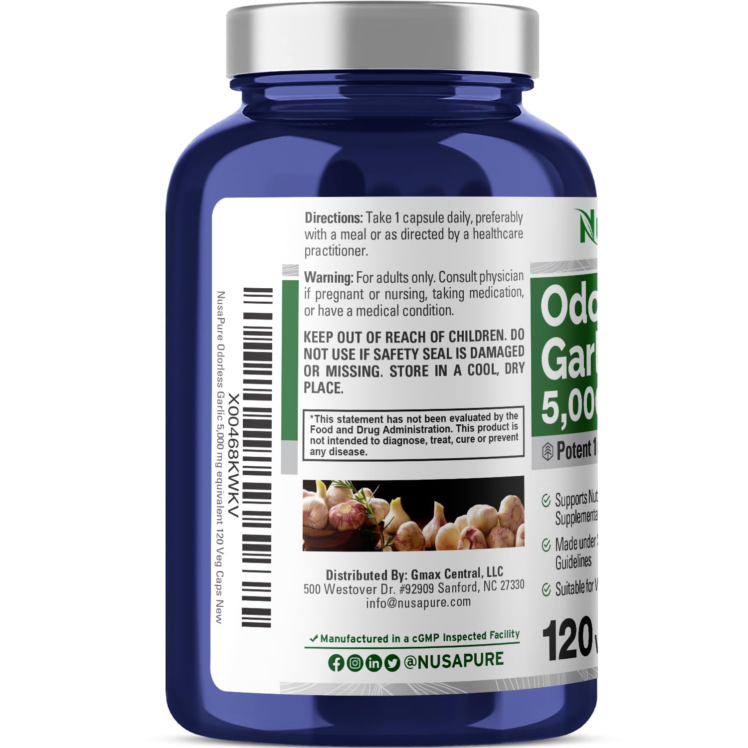 Foto 4 pulgar | Suplemento Nusapure Extracto de Ajo Inodoro 5000 mg 120 Cápsulas - Venta Internacional