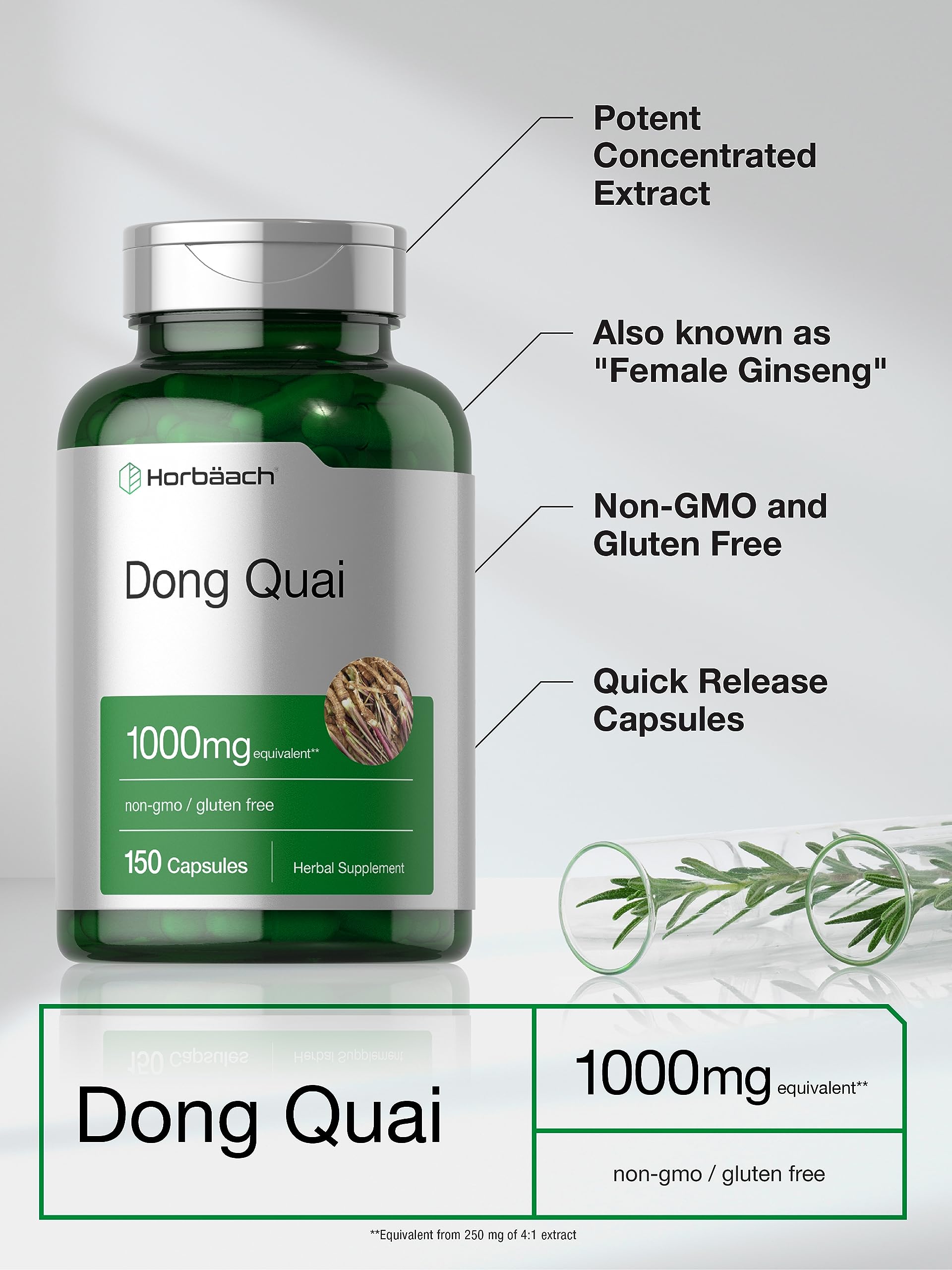 Foto 5 pulgar | Suplemento Horbaach Dong Quai Cápsulas de 1000 mg 150 Unidades - Venta Internacional
