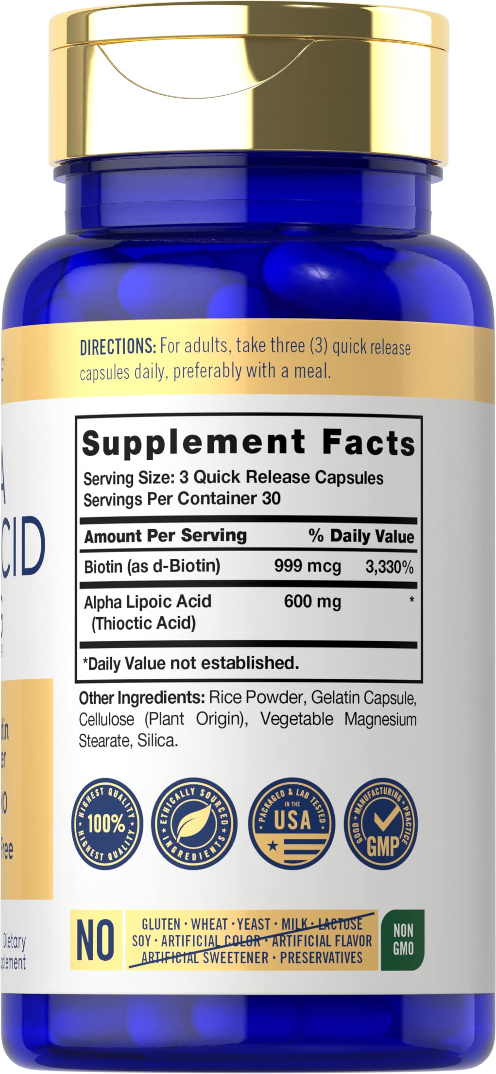 Foto 3 pulgar | Suplemento de Ácido Alfa Lipoico Carlyle 600 mg más Biotina 90 Cápsulas - Venta Internacional
